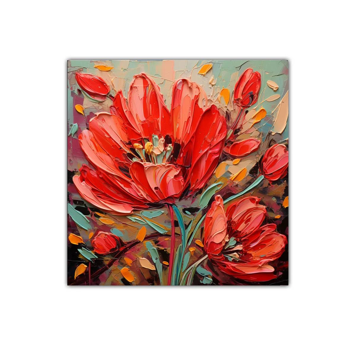 Cuadro moderno con llamativas flores rojas vibrantes