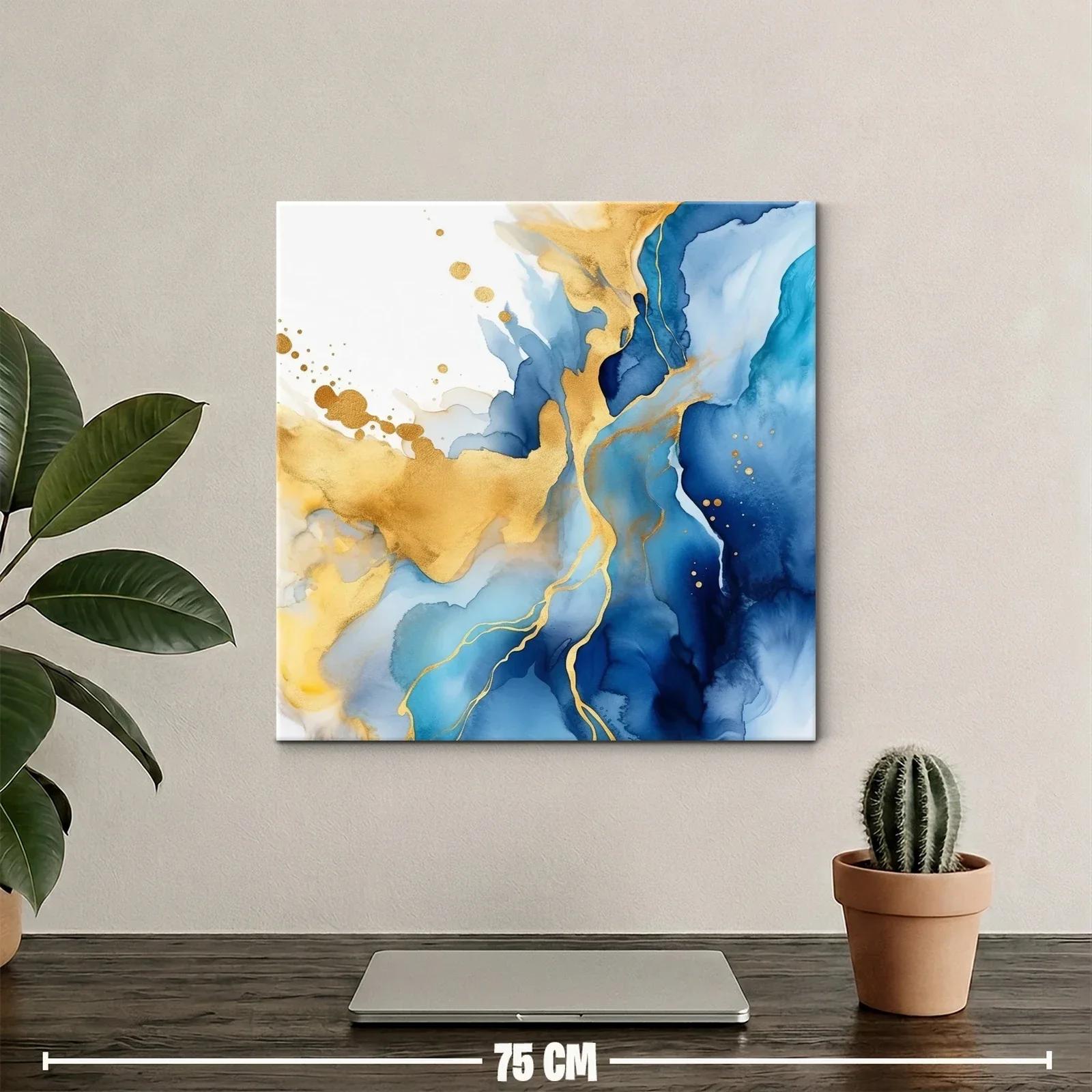 Cuadro Abstracto con Tonos Azules y Dorados Elegantes — miniatura 2