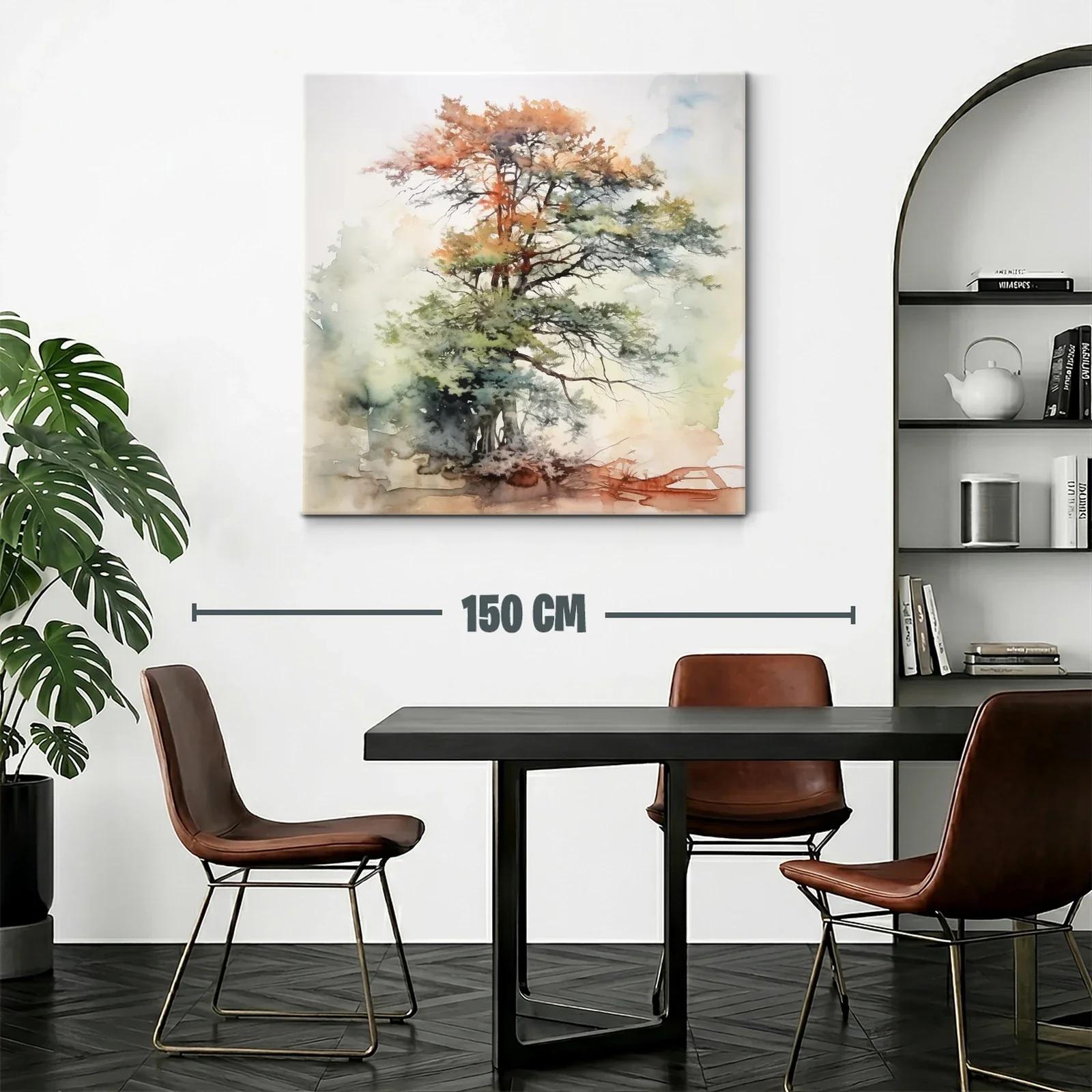 Árbol pintado en suaves tonos otoñales y verdes naturales — miniatura 2