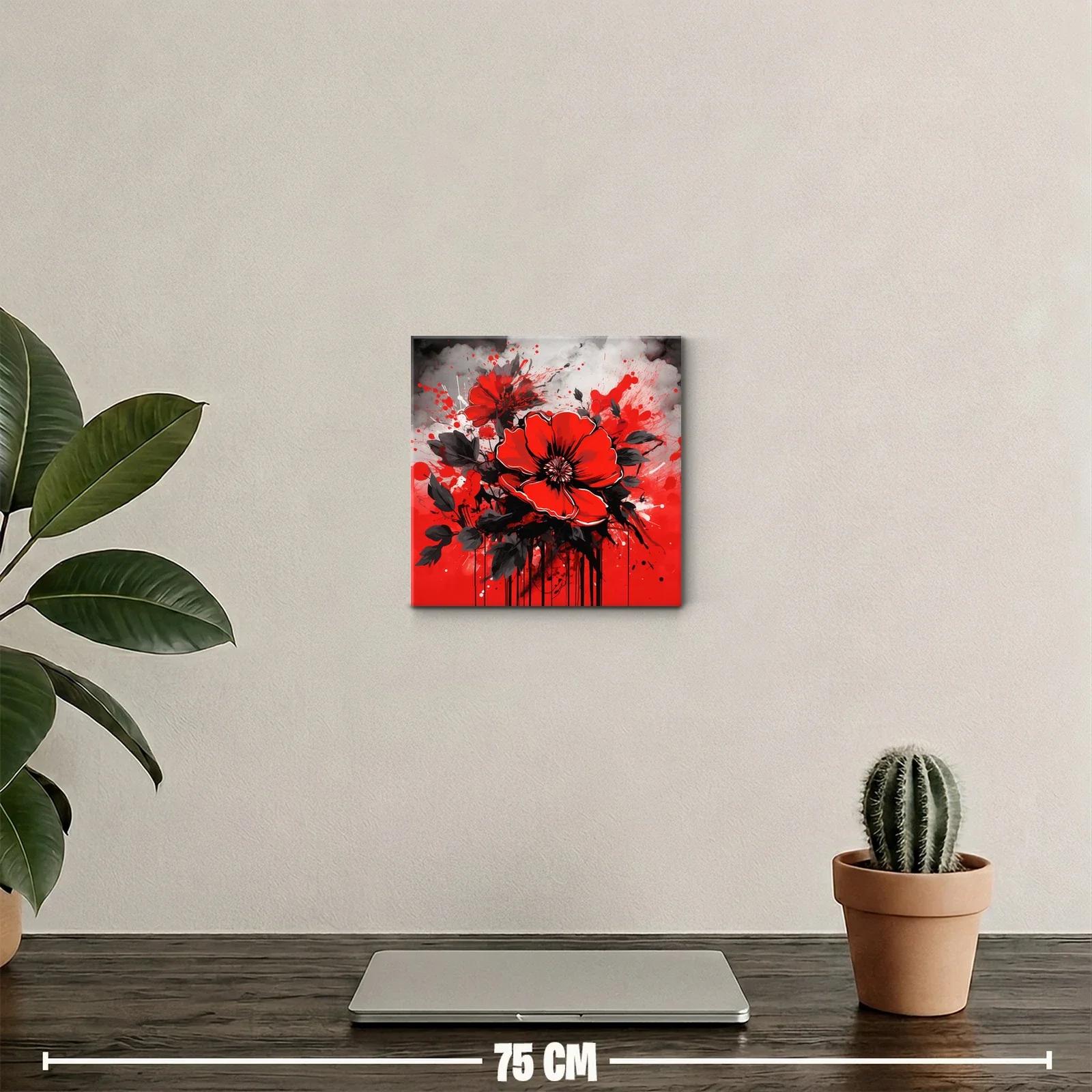 Impactante cuadro de flores rojas con fondo abstracto gris — miniatura 2