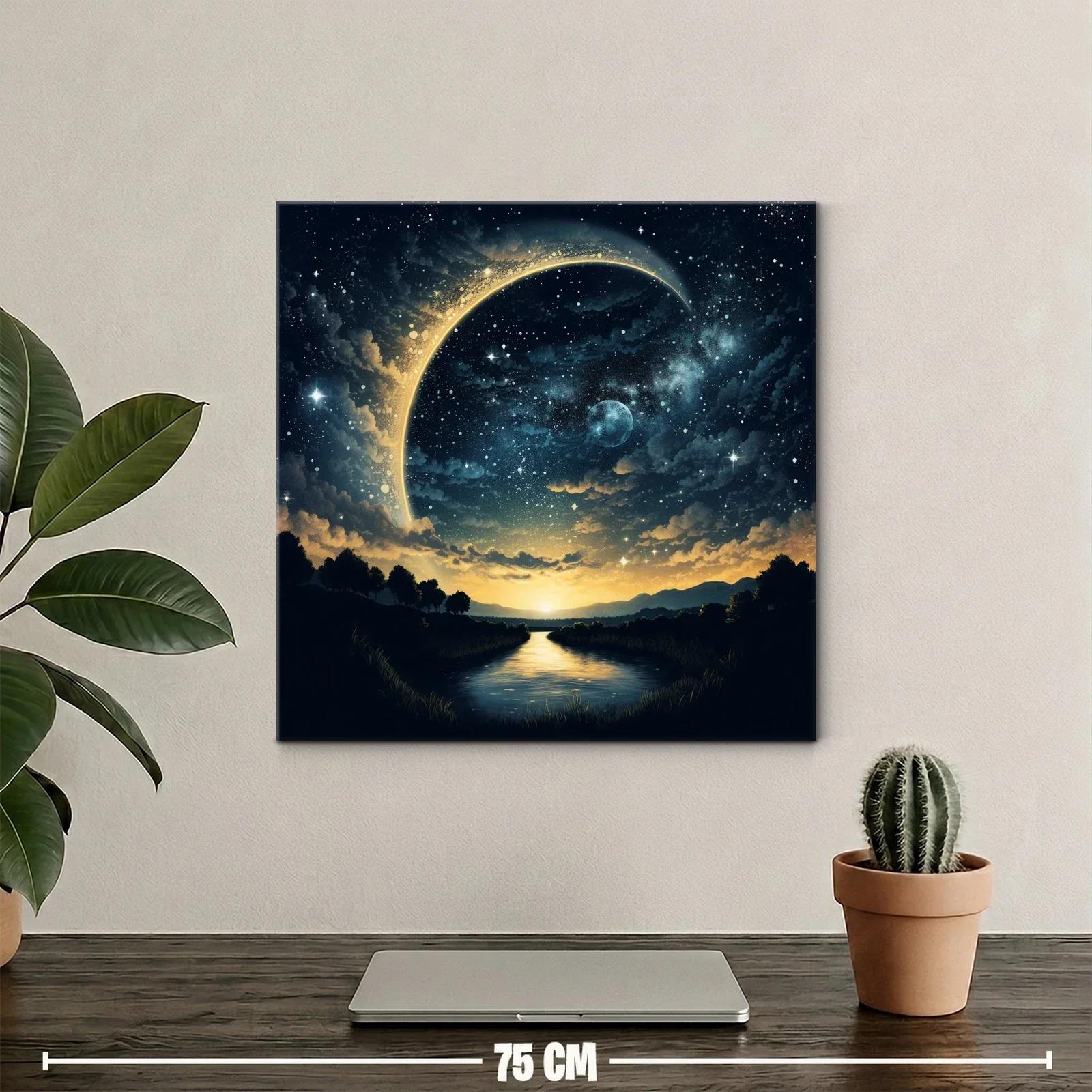 Paisaje nocturno con luna creciente y cielo estrellado — miniatura 2