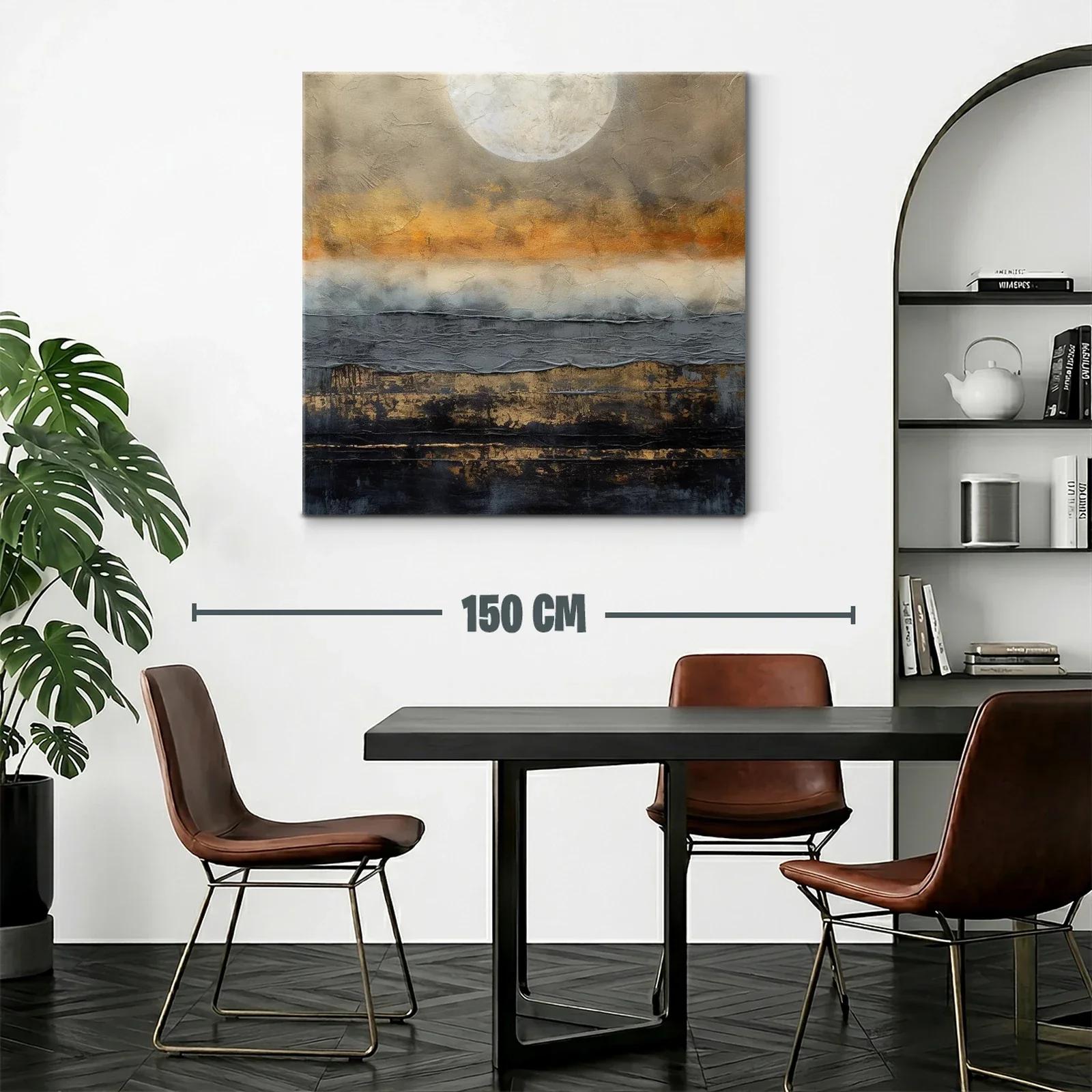 Cuadro abstracto con luna y tonos cálidos y oscuros — miniatura 2