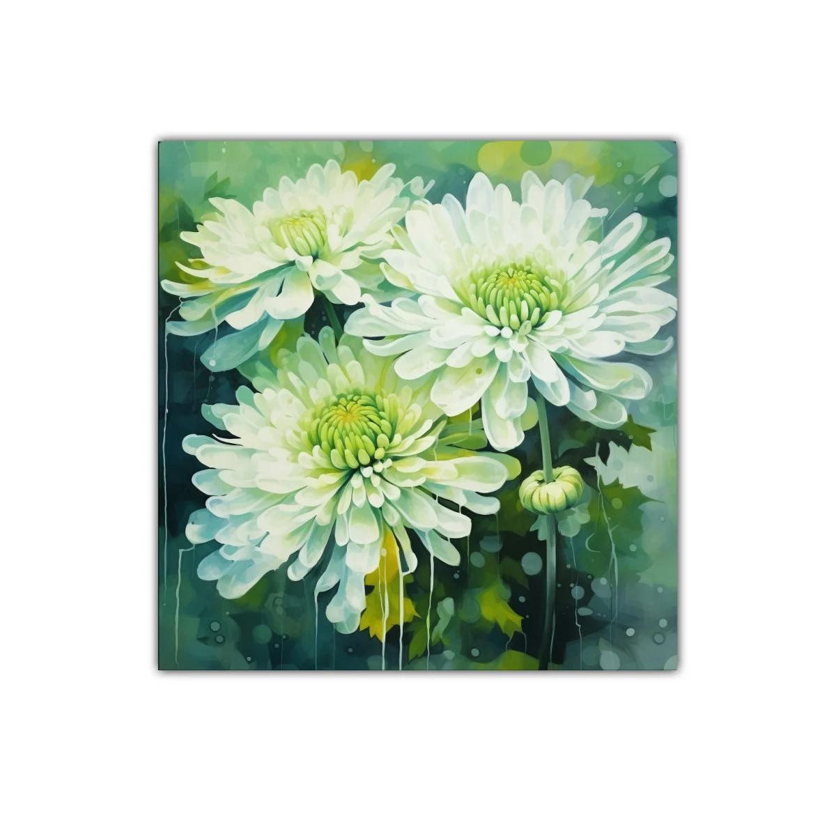 Cuadro decorativo con delicadas flores blancas y verdes — imagen principal