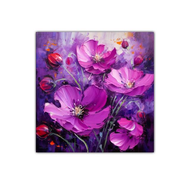 Cuadro floral en tonos violetas y fucsias vibrantes