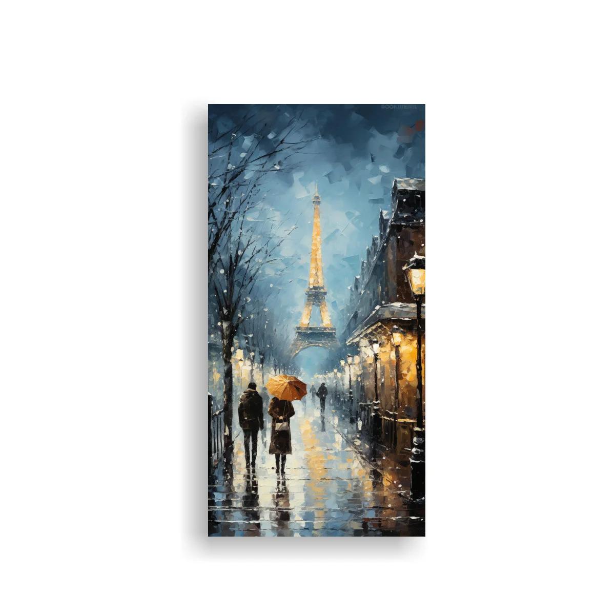 Cuadro Torre Eiffel con paraguas naranja y farol encendido