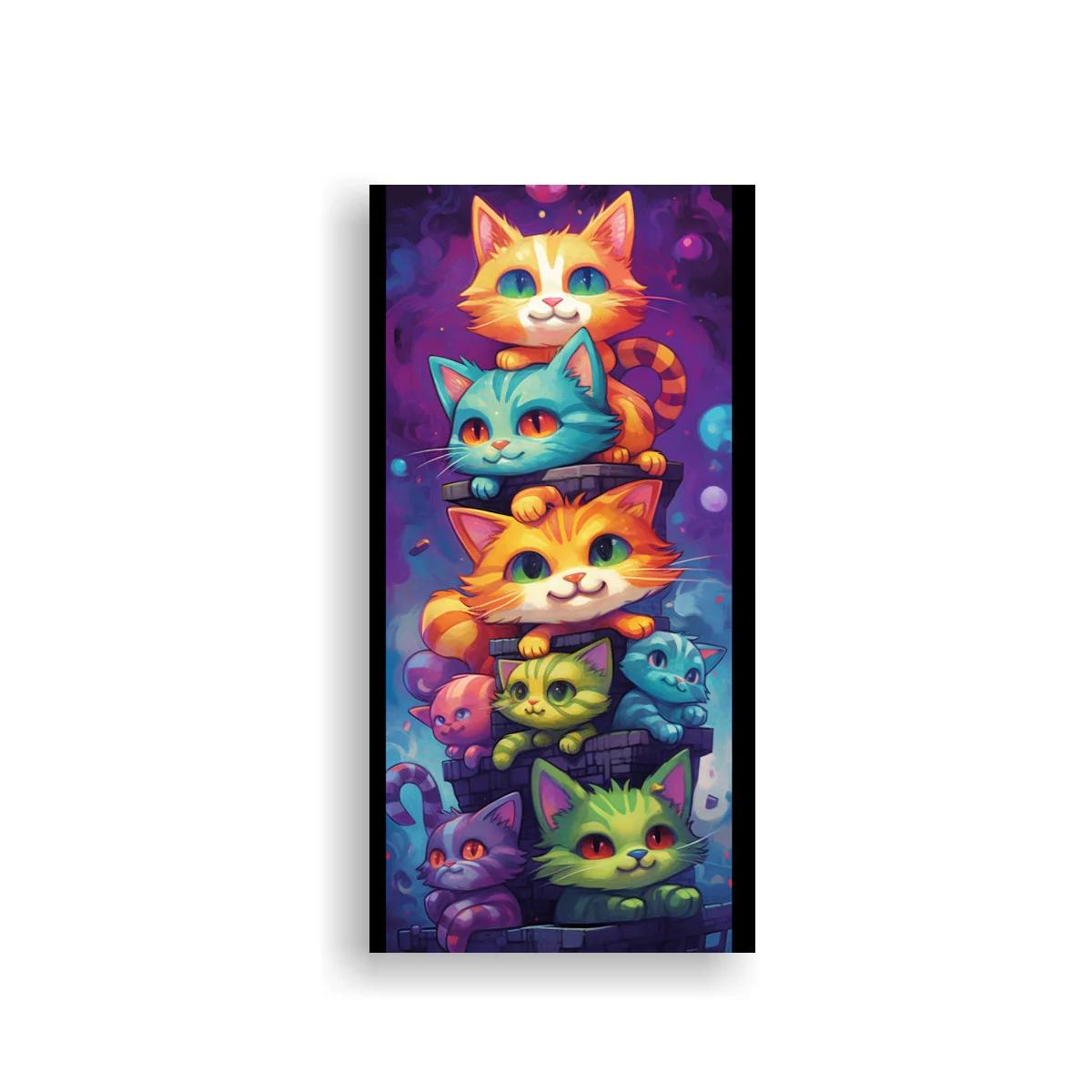 Cuadro grupo de gatos de colores con gatitos sobre bloques
