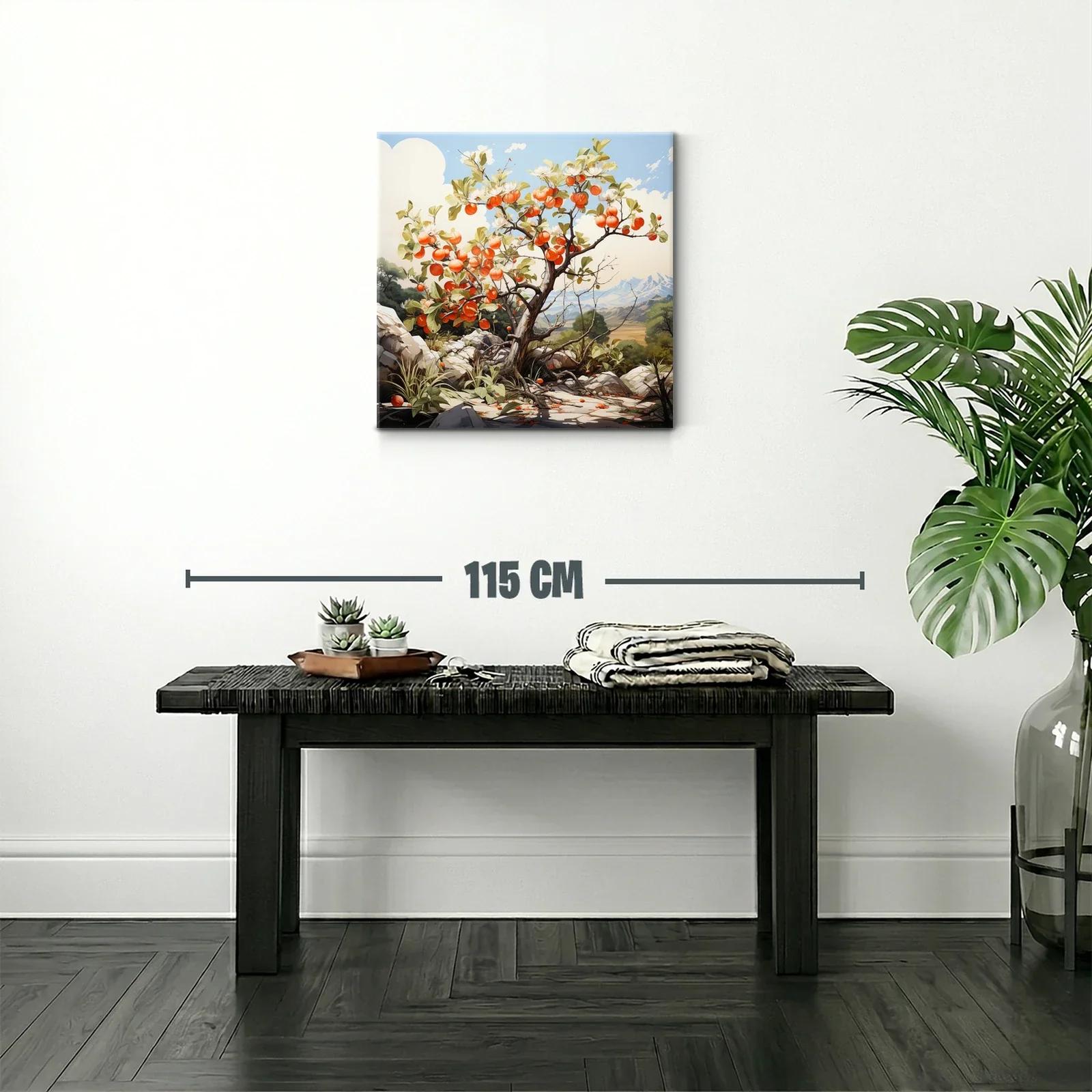Árbol frutal en paisaje natural con tonos cálidos y cielo azul — miniatura 2