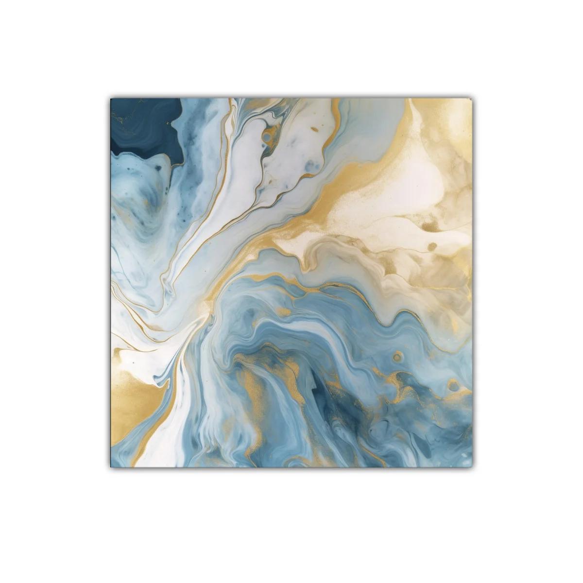 Cuadro abstracto en tonos azul y dorado para decoración elegante