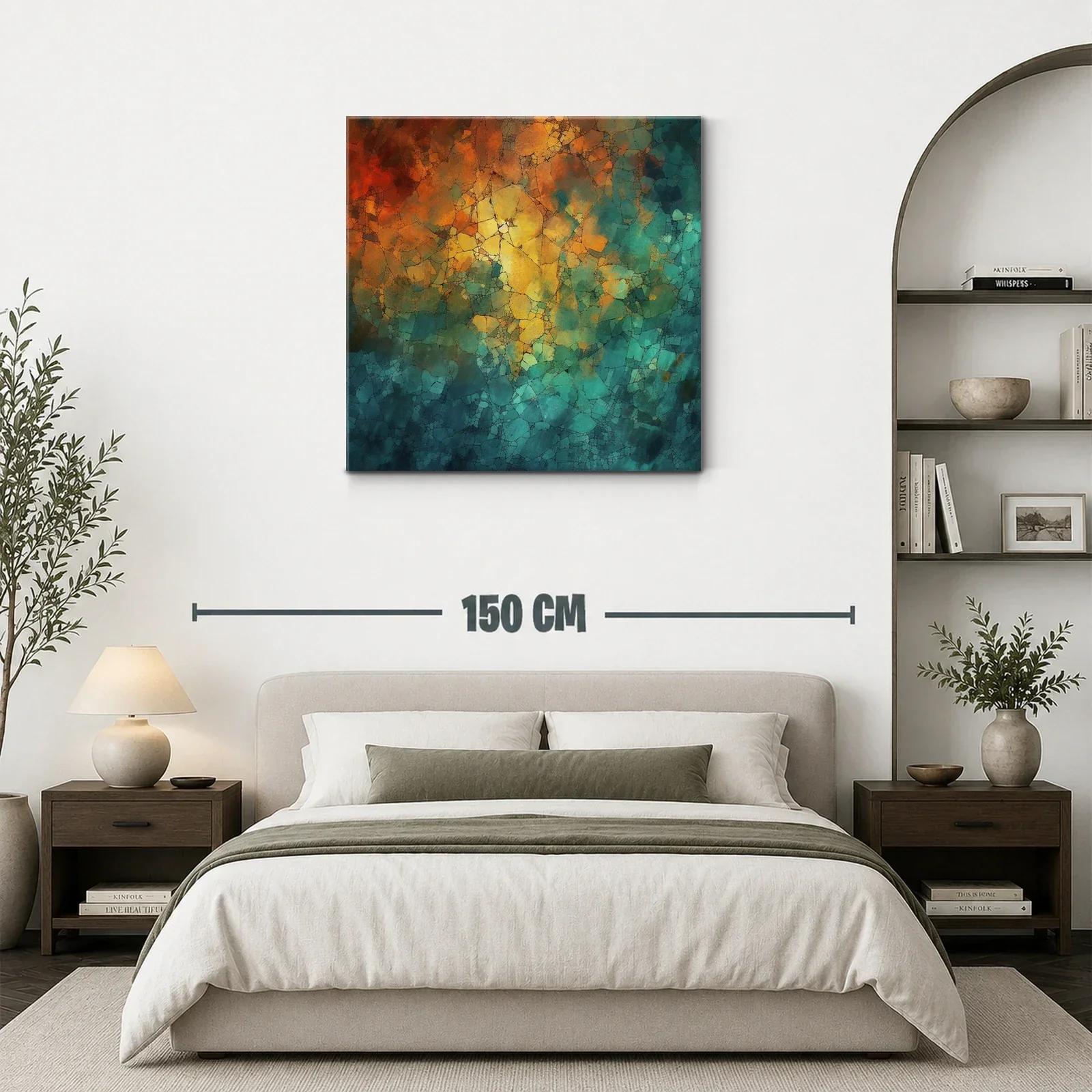 Cuadro abstracto con tonos cálidos y fríos entrelazados — miniatura 3