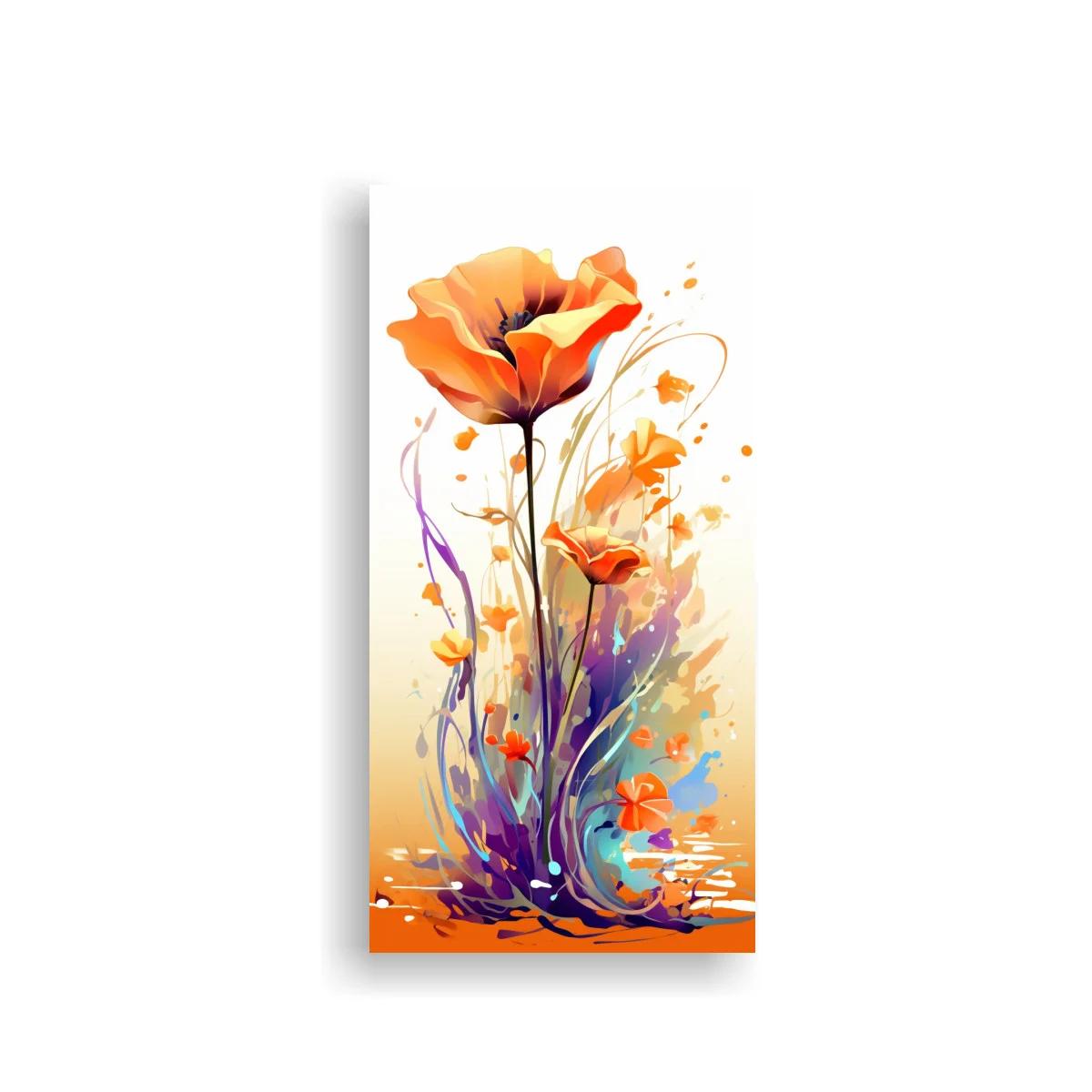 Cuadro amapolas naranjas con flores sueltas y fondo acuarelado — imagen principal