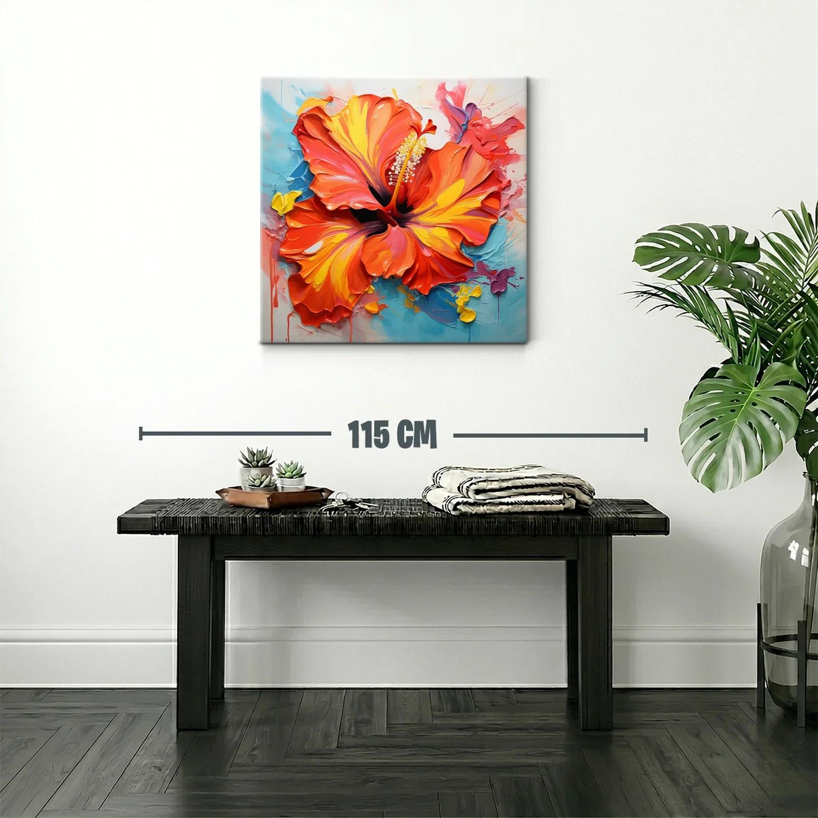 Cuadro flor hibisco vibrante en tonos cálidos y frescos — miniatura 2