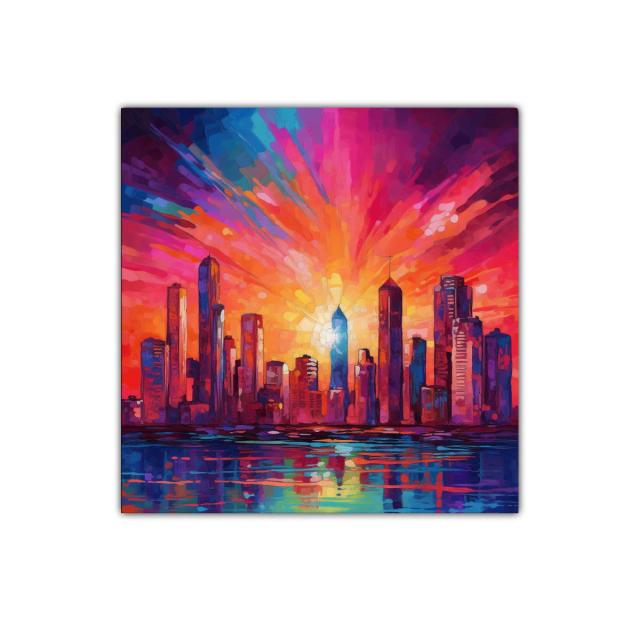 Atardecer vibrante sobre la ciudad moderna en tonos cálidos