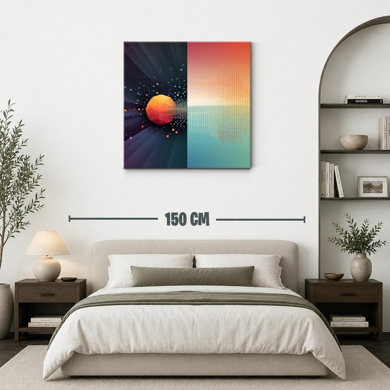 Composición abstracta con esfera y red geométrica vibrante — miniatura 3