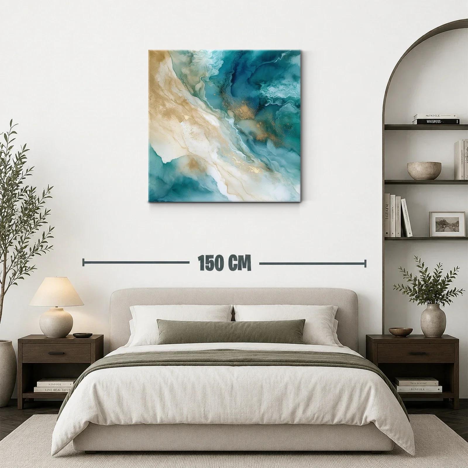 Cuadro abstracto con tonos turquesa y dorados elegantes — miniatura 3