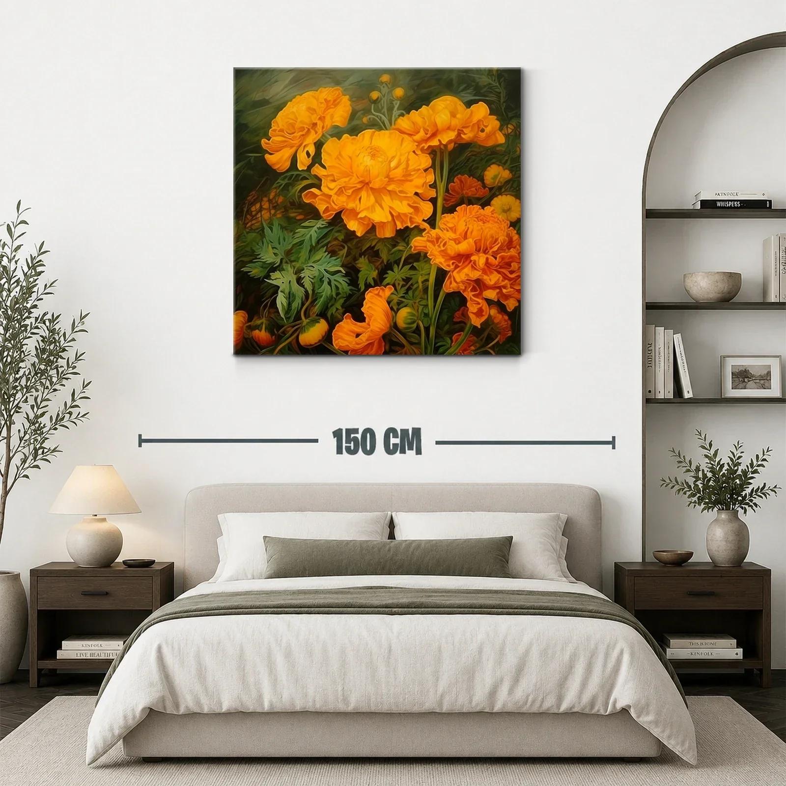 Cuadro con vibrantes flores naranjas y hojas verdes — miniatura 3