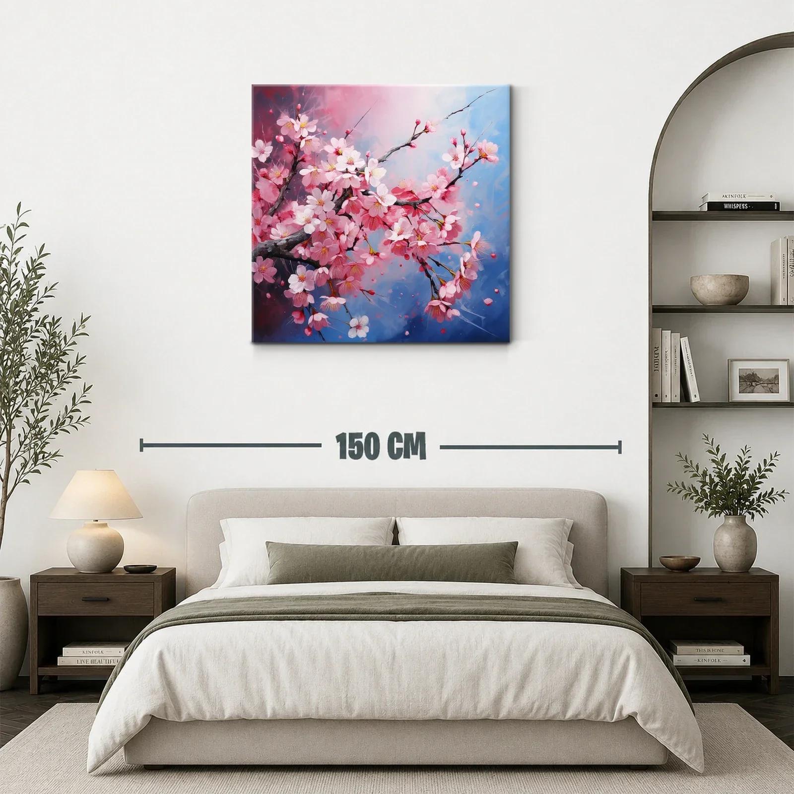 Rama de flores de cerezo en tonos rosa y azul — miniatura 3