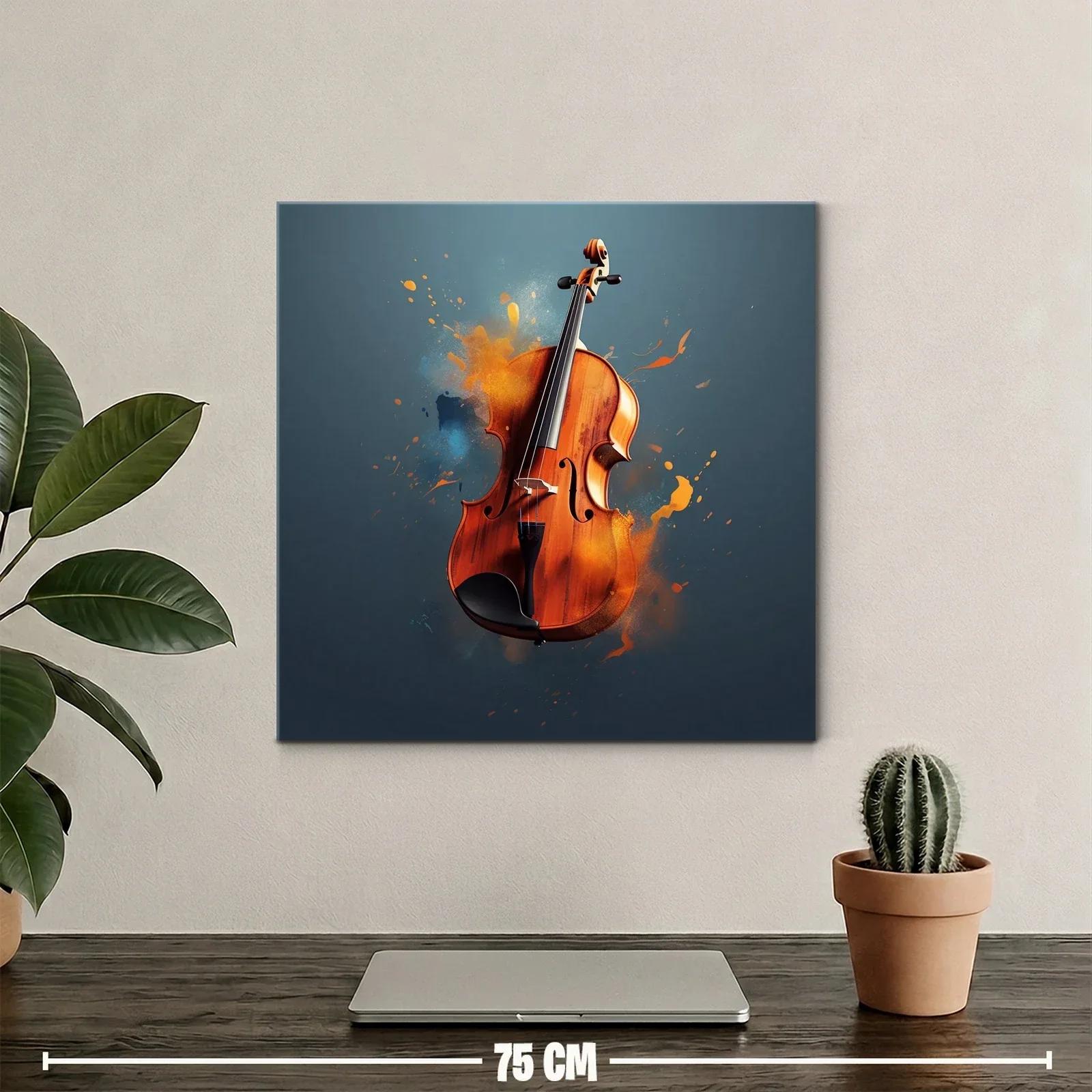 Violín con efectos de pintura vibrante sobre fondo azul — miniatura 2