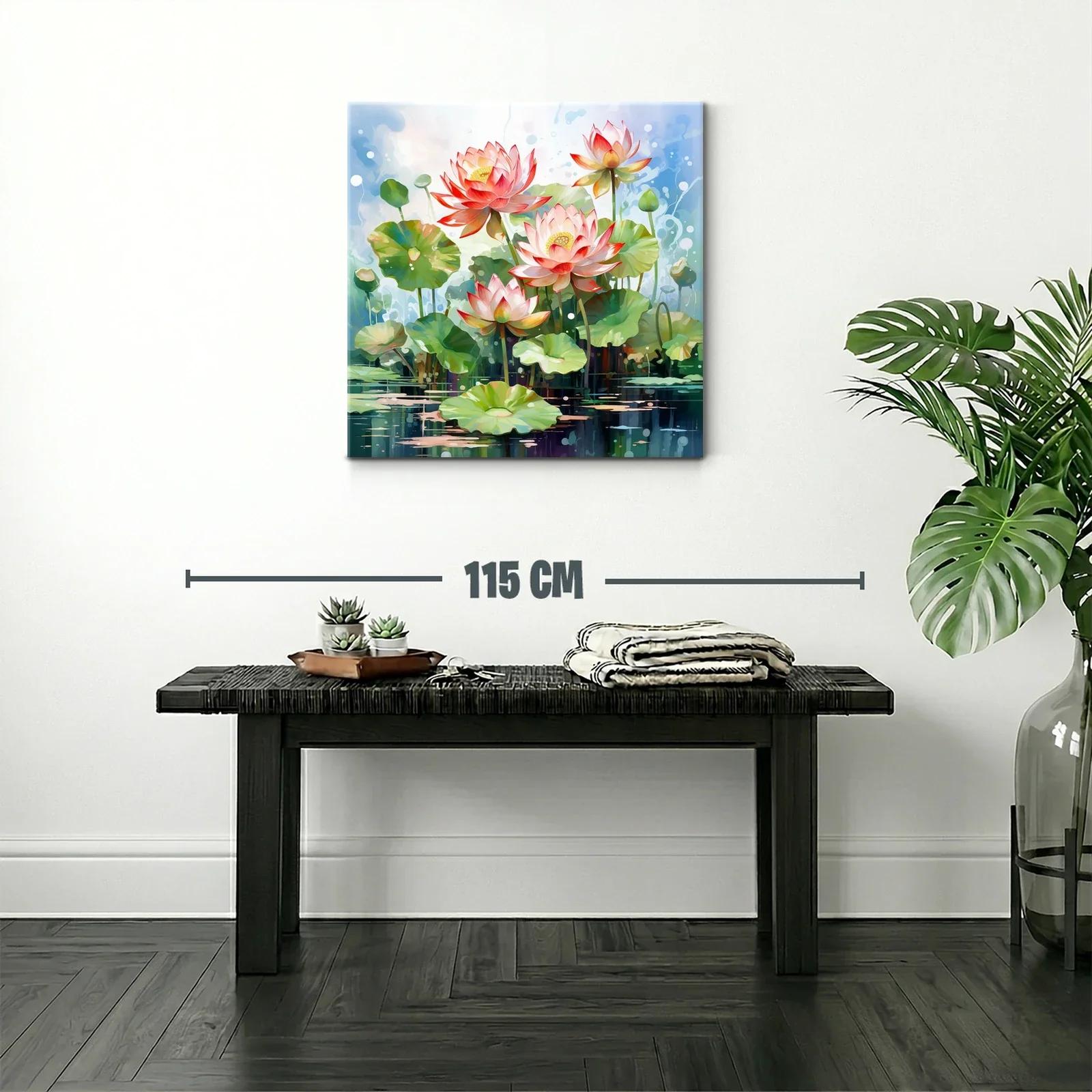 Cuadro Lotus en agua con tonos suaves y vibrantes — miniatura 2