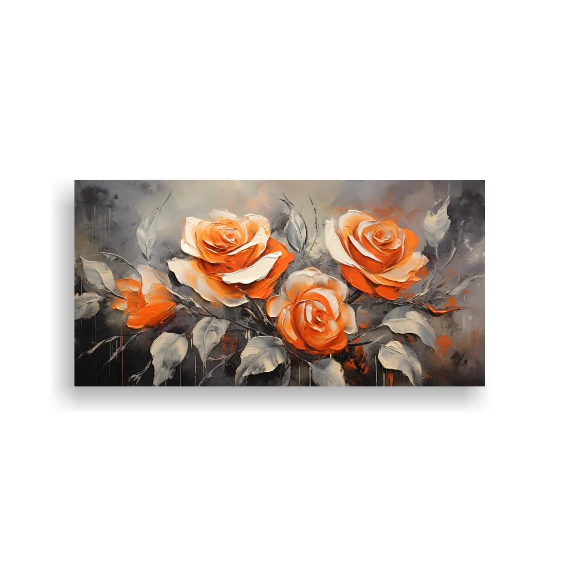 Cuadro rosas naranjas con hojas grises — imagen principal