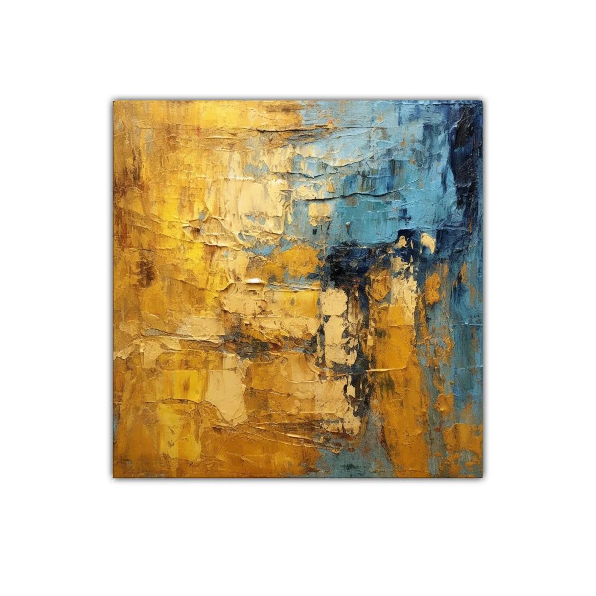 Cuadro abstracto con texturas y tonos dorados y azules — imagen principal
