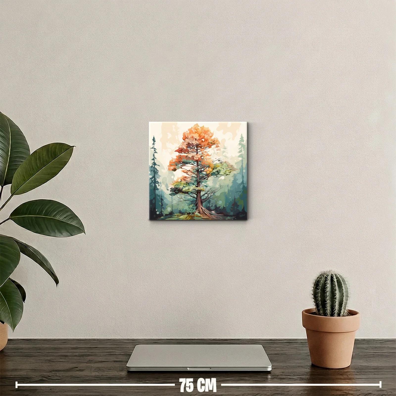 Árbol colorido en bosque brumoso con tonos cálidos — miniatura 2