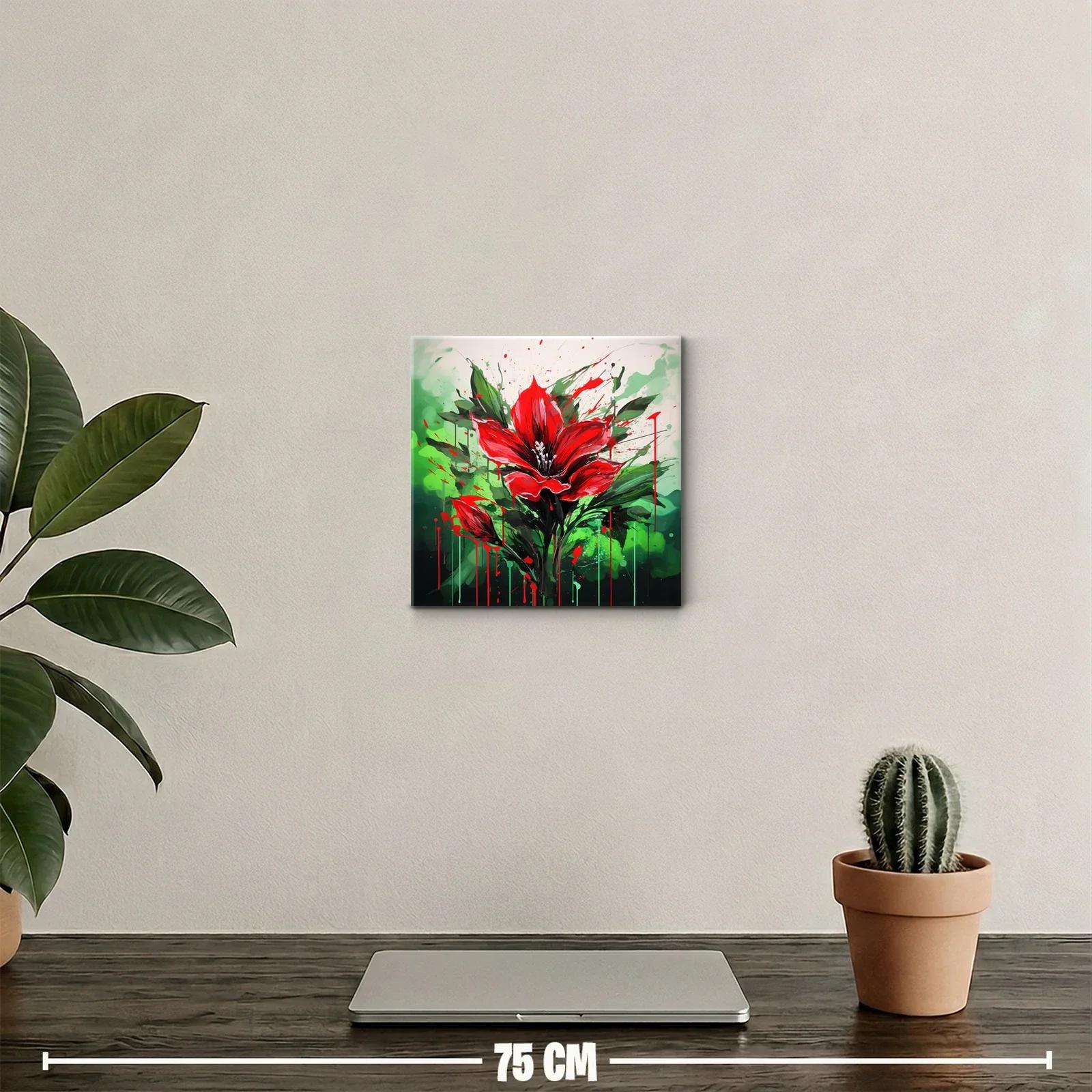 Cuadro floral vibrante rojo y verde para decoración moderna — miniatura 2