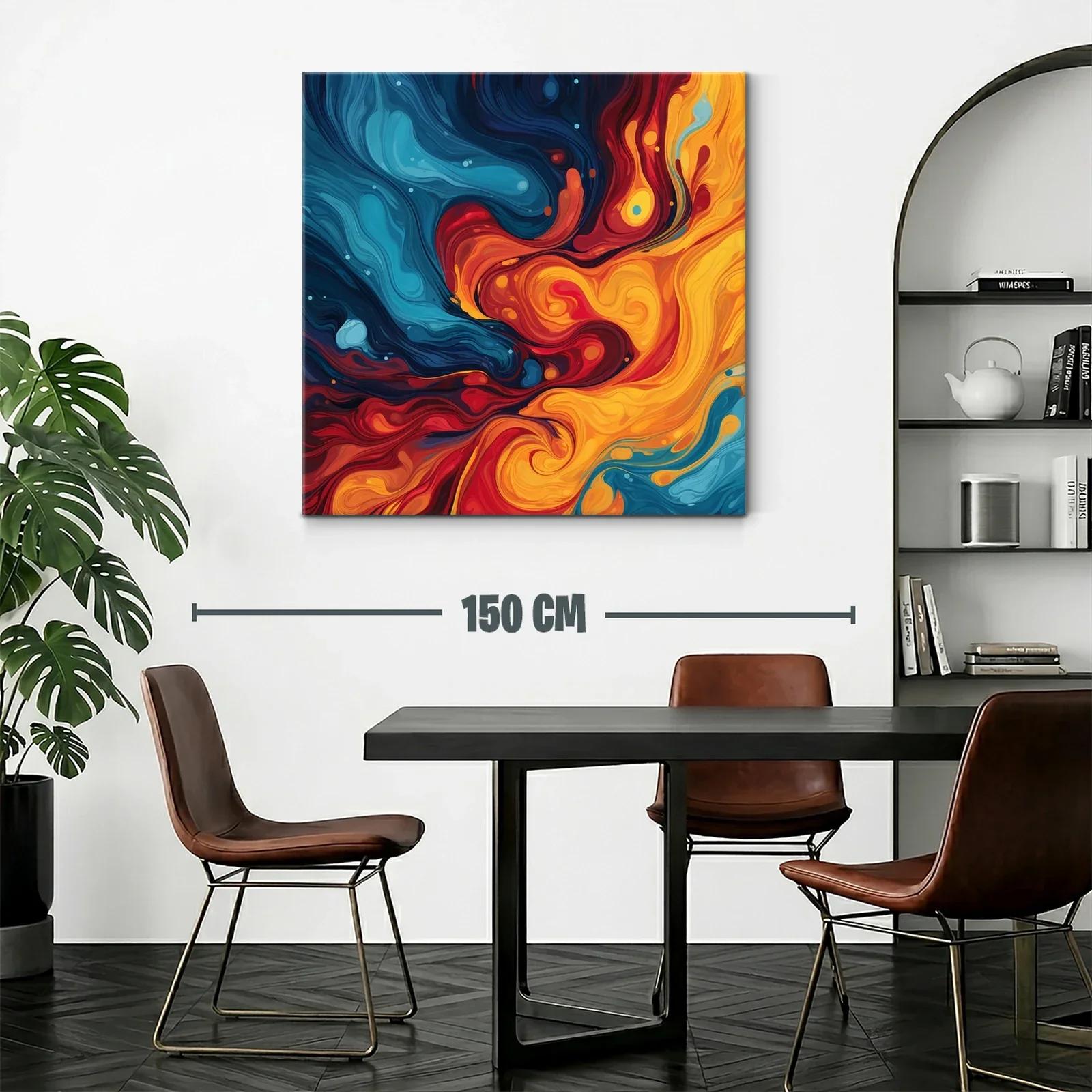 Cuadro abstracto con remolinos en tonos cálidos y fríos — miniatura 2