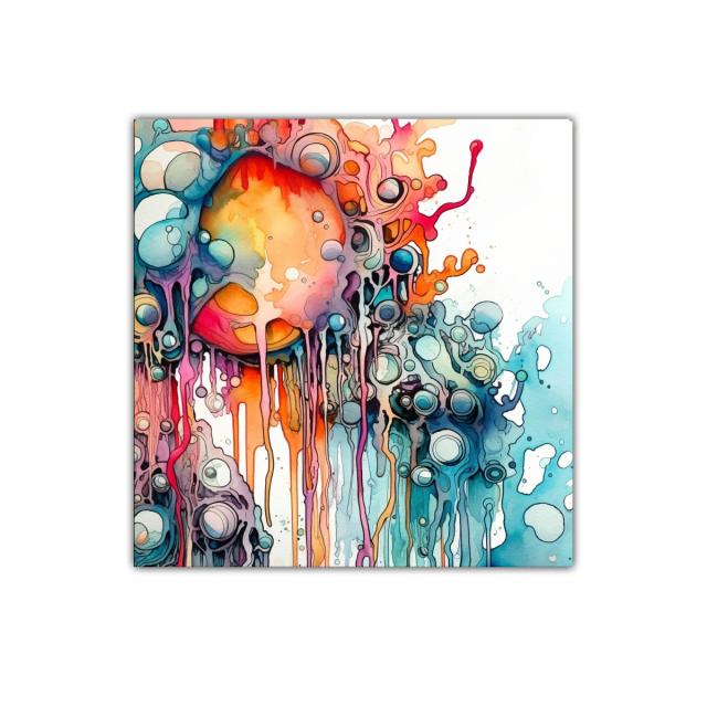 Cuadro abstracto con colores vibrantes y formas líquidas