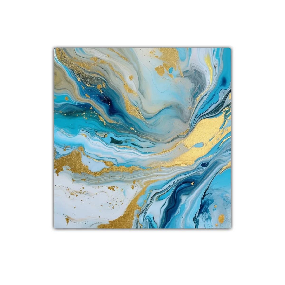 Cuadro abstracto en tonos azules y detalles dorados — imagen principal