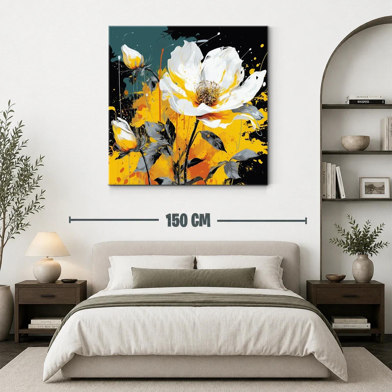 Cuadro floral vibrante con tonos amarillos y blancos — miniatura 3