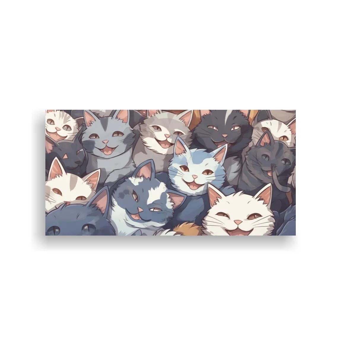 Cuadro grupo de gatos sonrientes con pelaje en tonos suaves