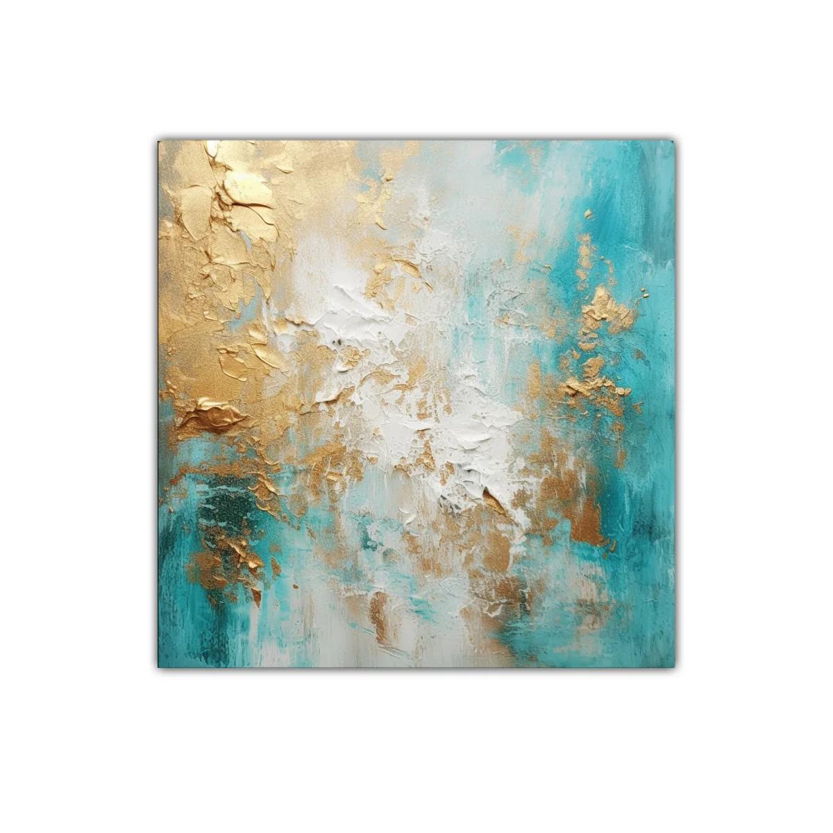 Arte abstracto con tonos turquesa y dorados cálidos