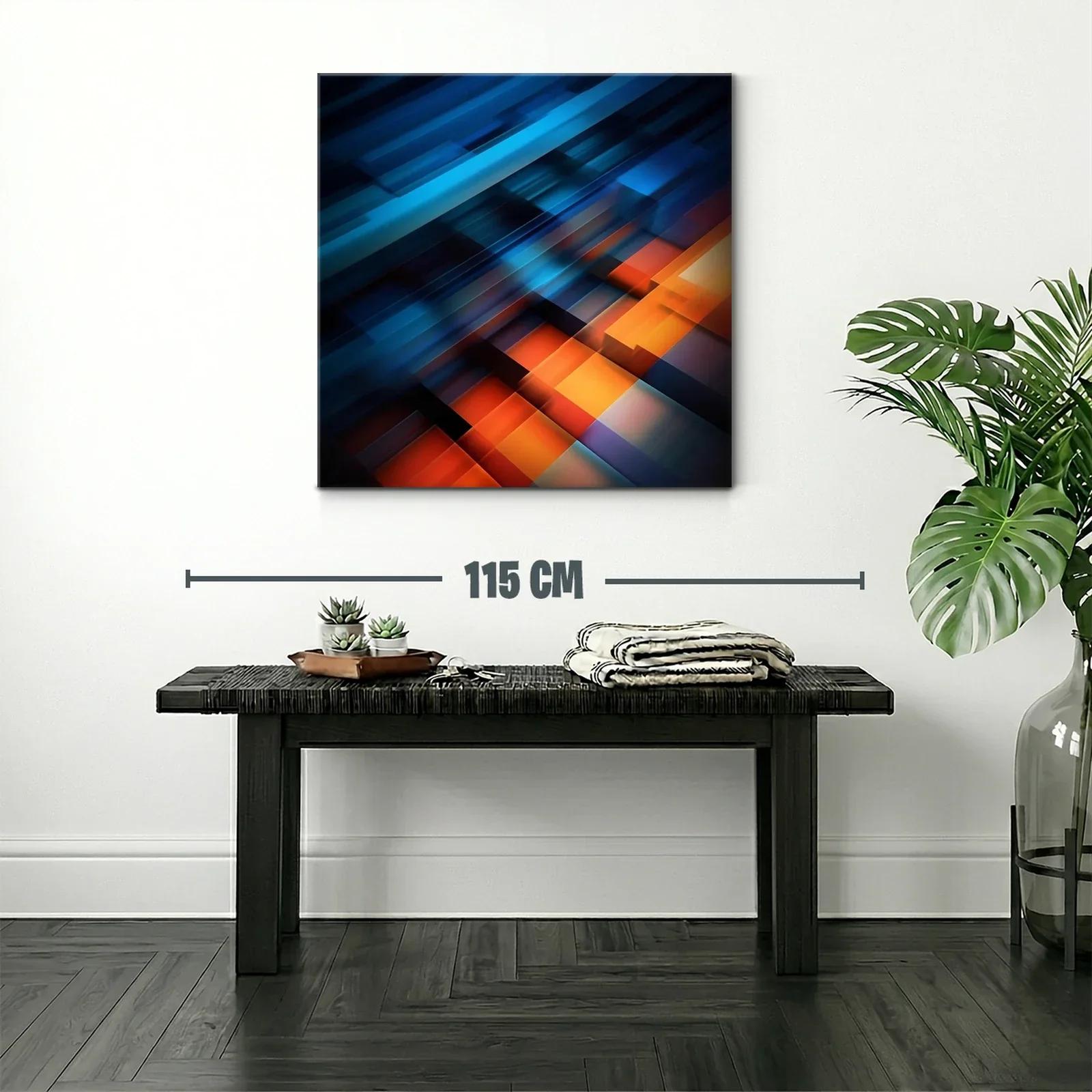 Cuadro abstracto en tonos azules y naranjas vibrantes — miniatura 2