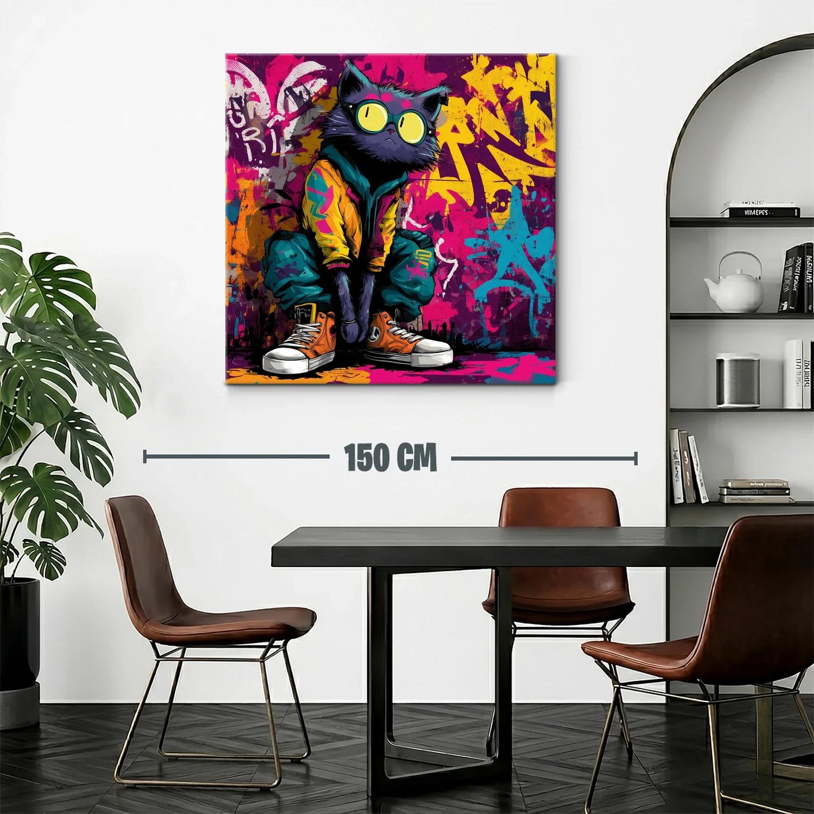 Cuadro gato urbano en vibrante estilo grafiti moderno — miniatura 2