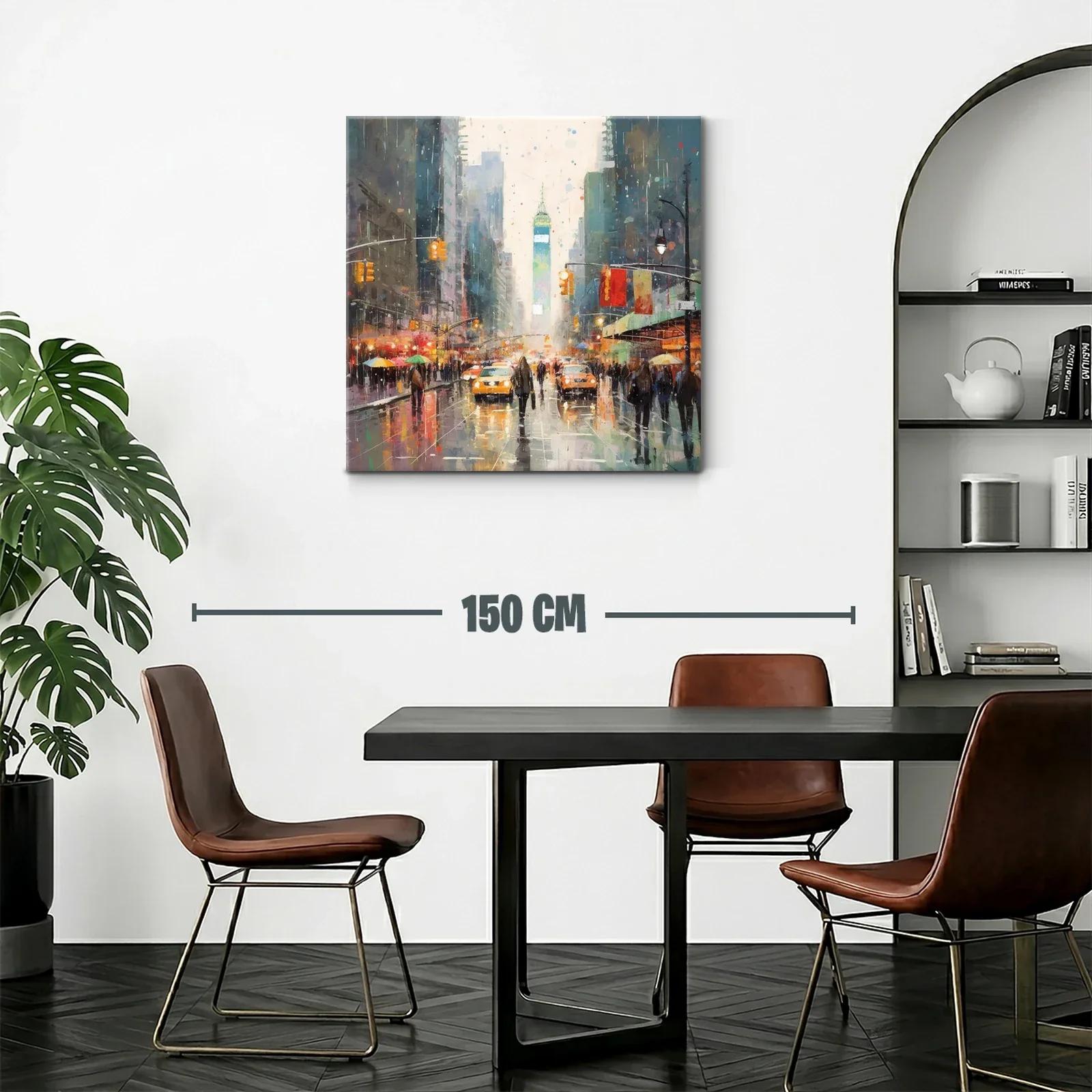 Cuadro urbano con luces vibrantes y calles llenas de vida — miniatura 2