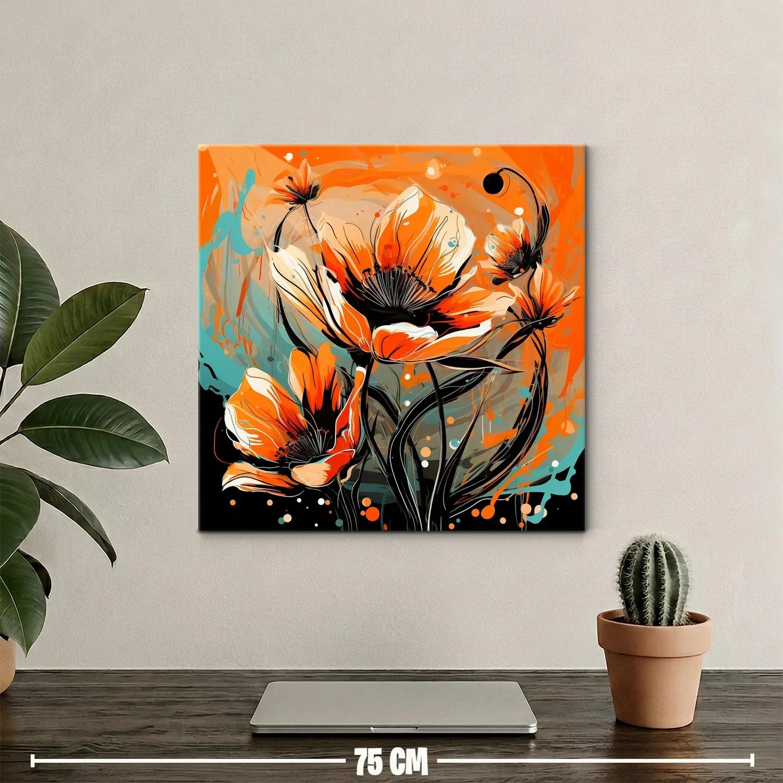 Cuadro con flores vibrantes en tonos naranja y azul — miniatura 2