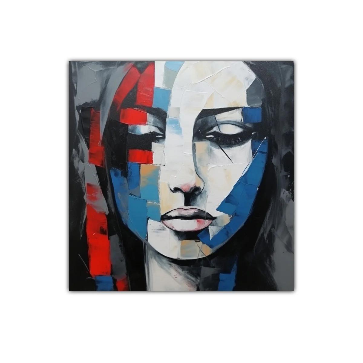 Retrato abstracto vibrante con toques rojos y azules