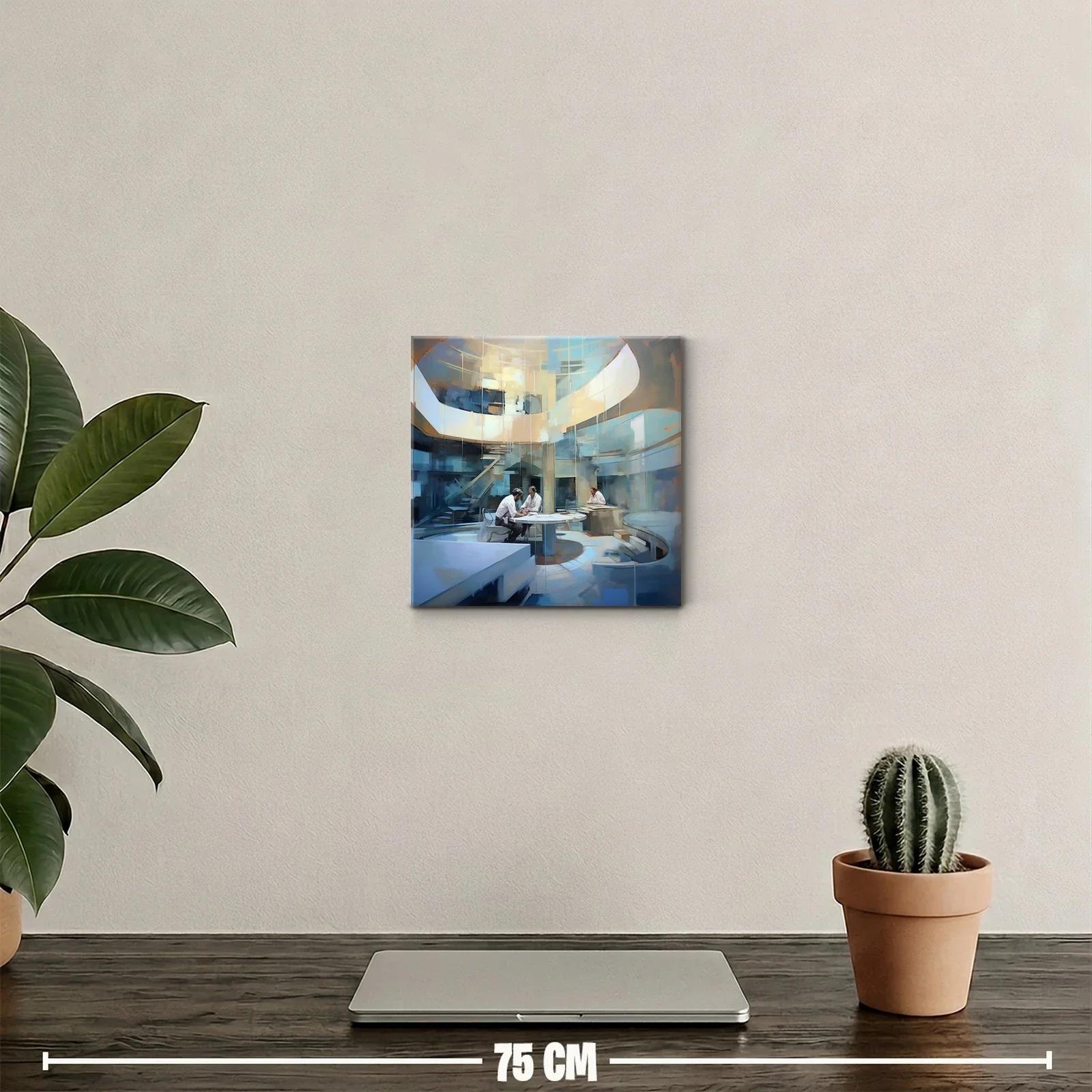 Ambiente laboral futurista con tonos azulados y dorados — miniatura 2