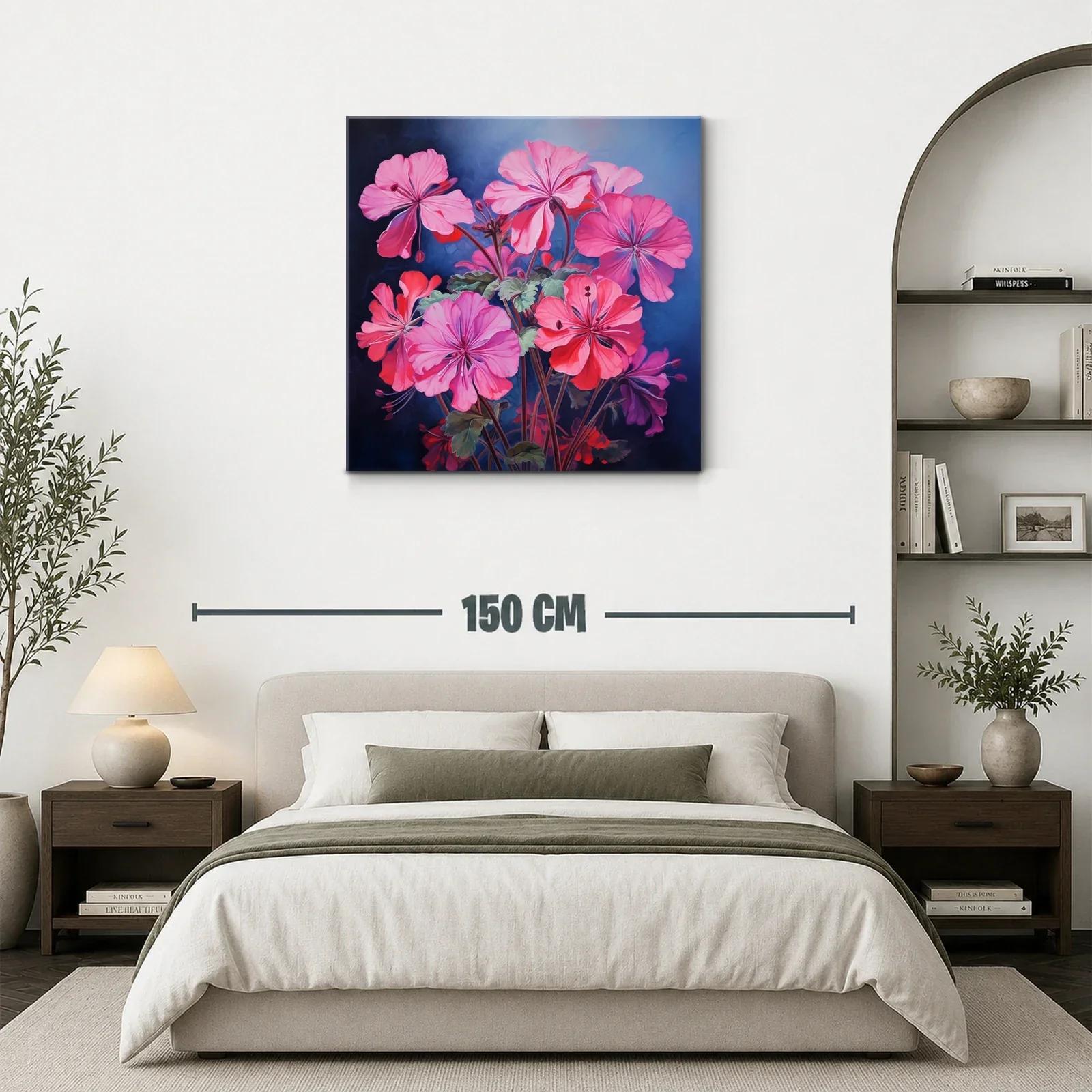 Cuadro vibrante con flores rosas sobre fondo azul oscuro — miniatura 3
