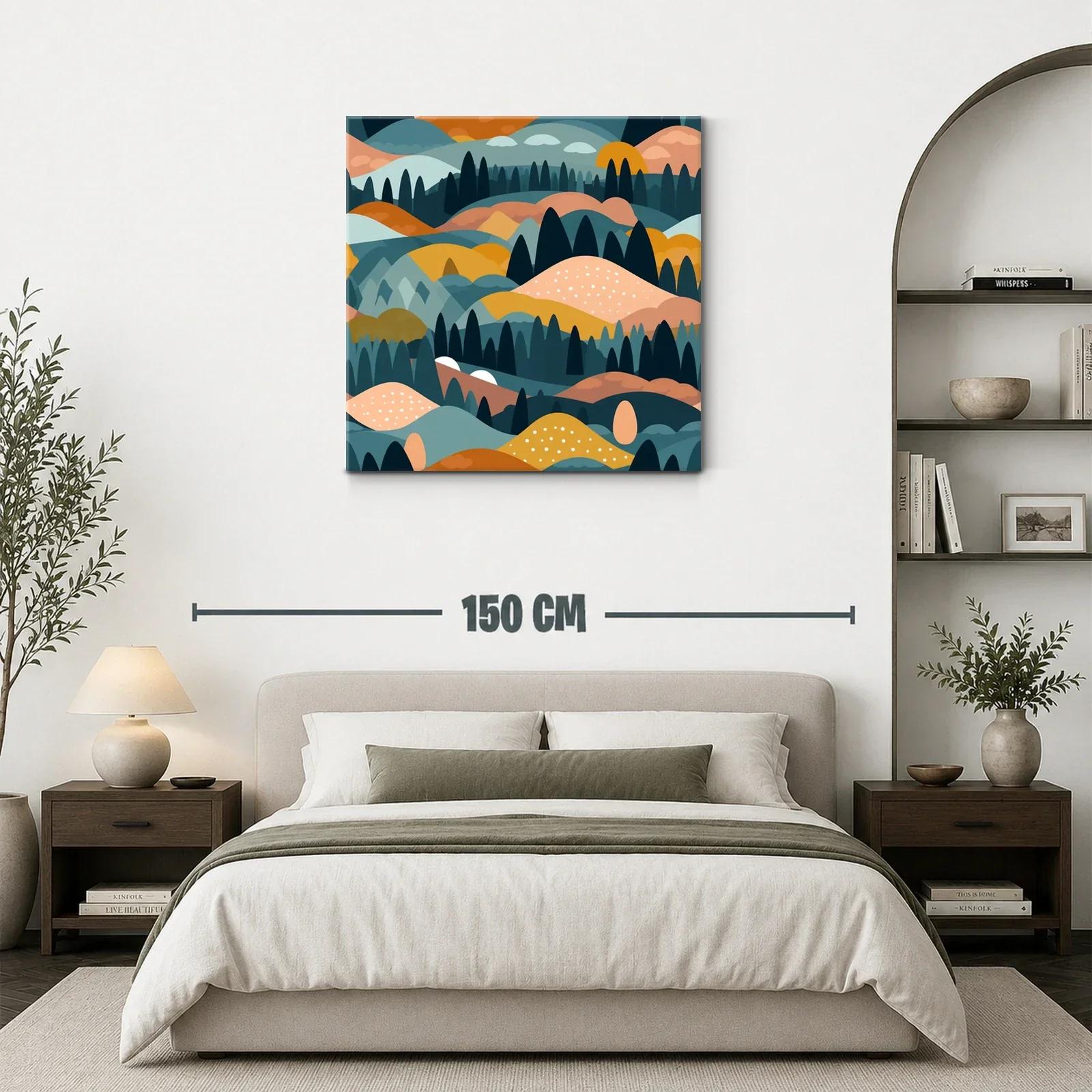 Paisaje abstracto de colinas y bosques en tonos cálidos — miniatura 3
