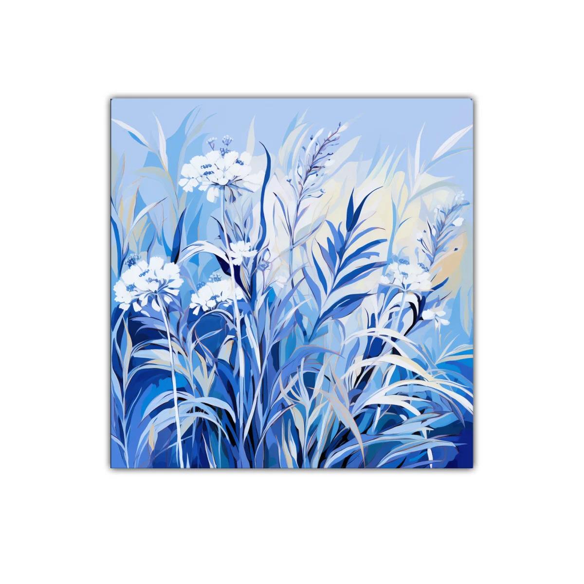 Flores y hojas en tonos azules para un ambiente sereno
