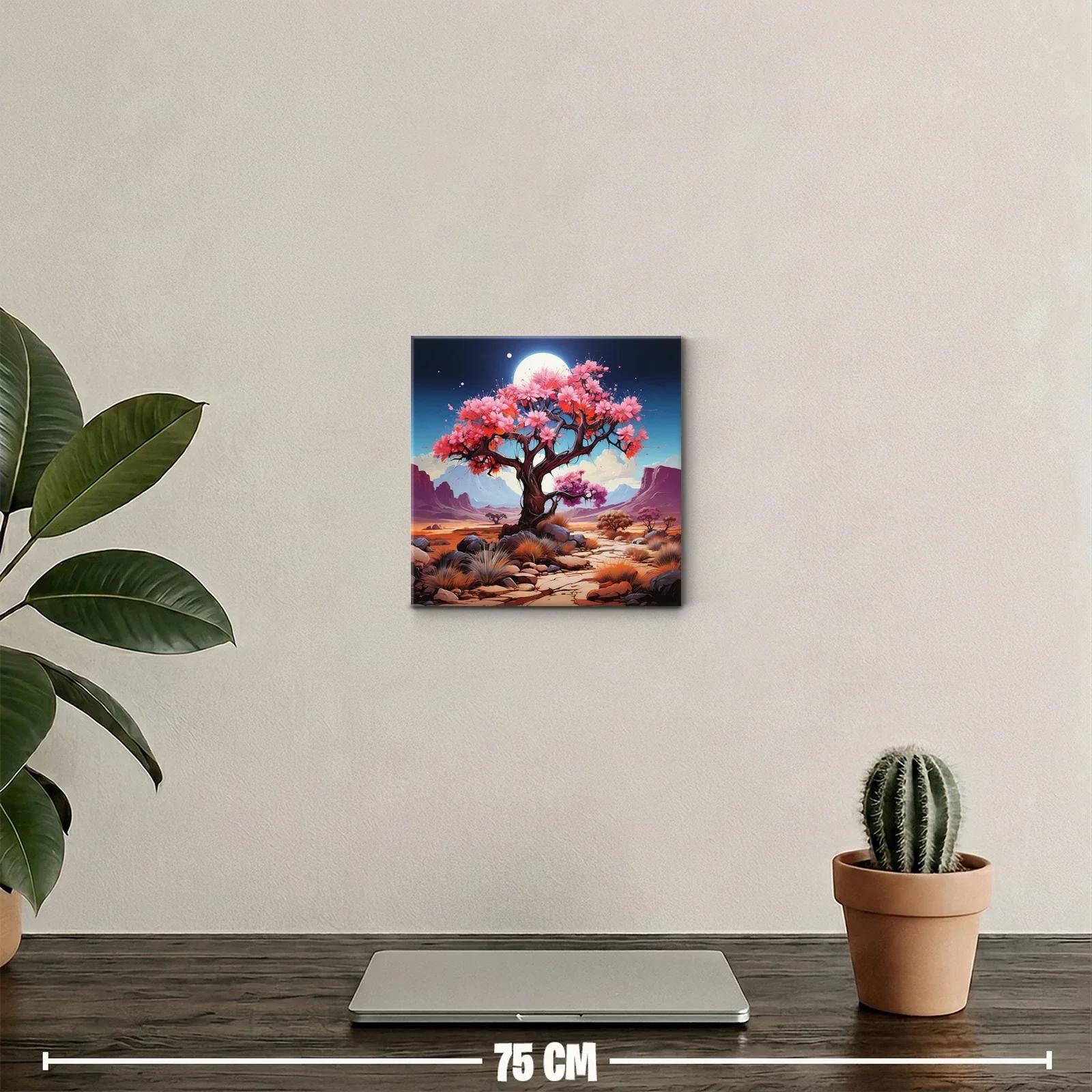 Árbol florido bajo luna llena en paisaje desértico — miniatura 2