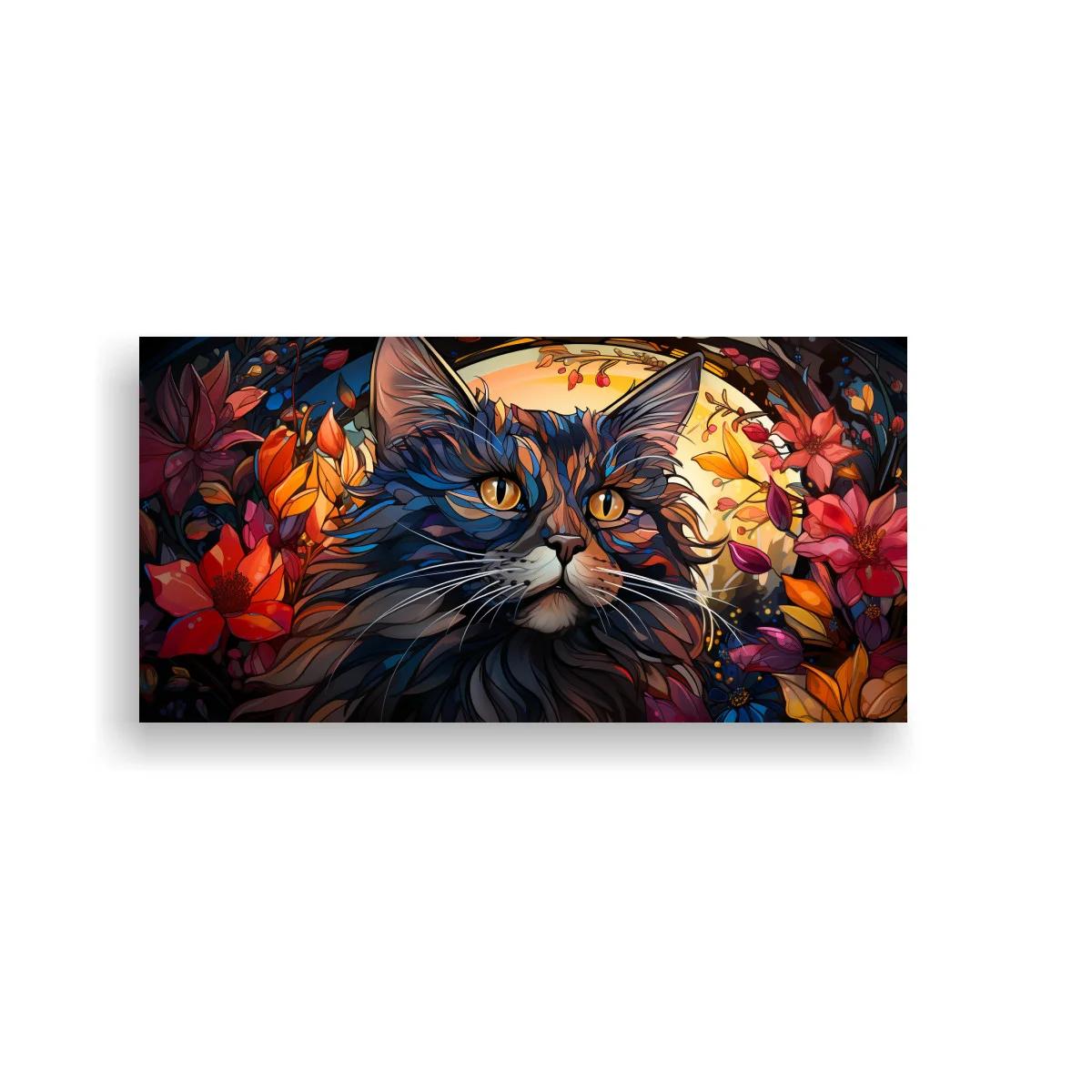 Cuadro gato de pelo largo con halo de luz cálida — imagen principal