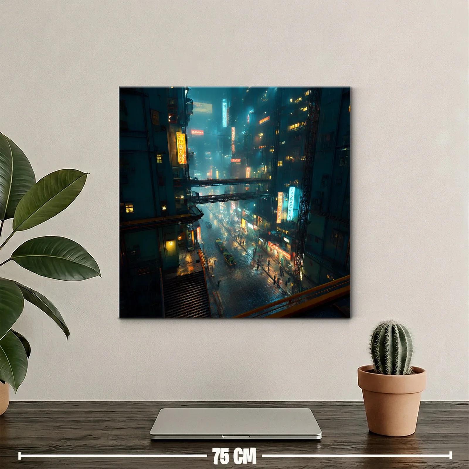 Paisaje urbano nocturno con luces de neón sobre calle mojada — miniatura 2