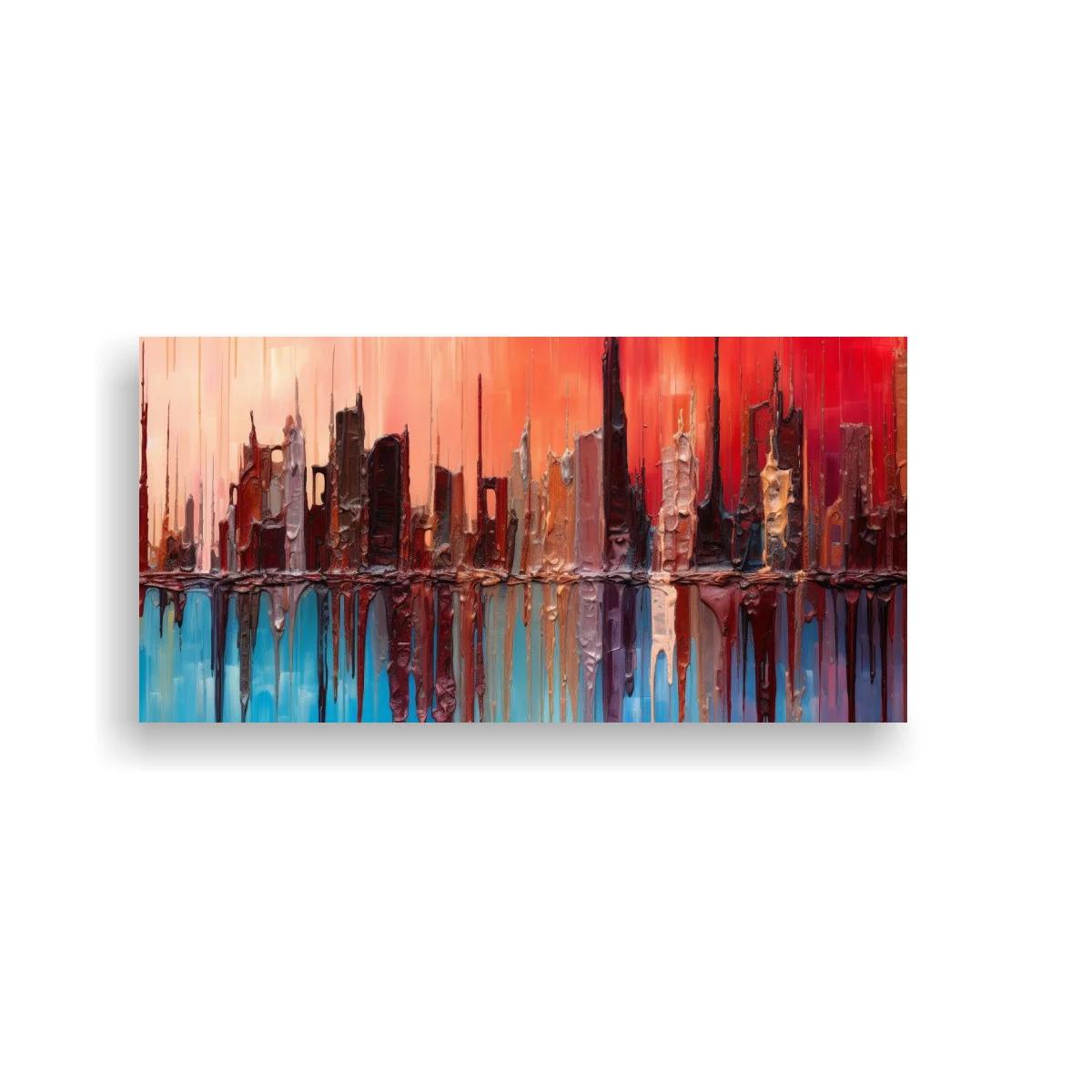 Cuadro skyline urbano con goteos verticales
