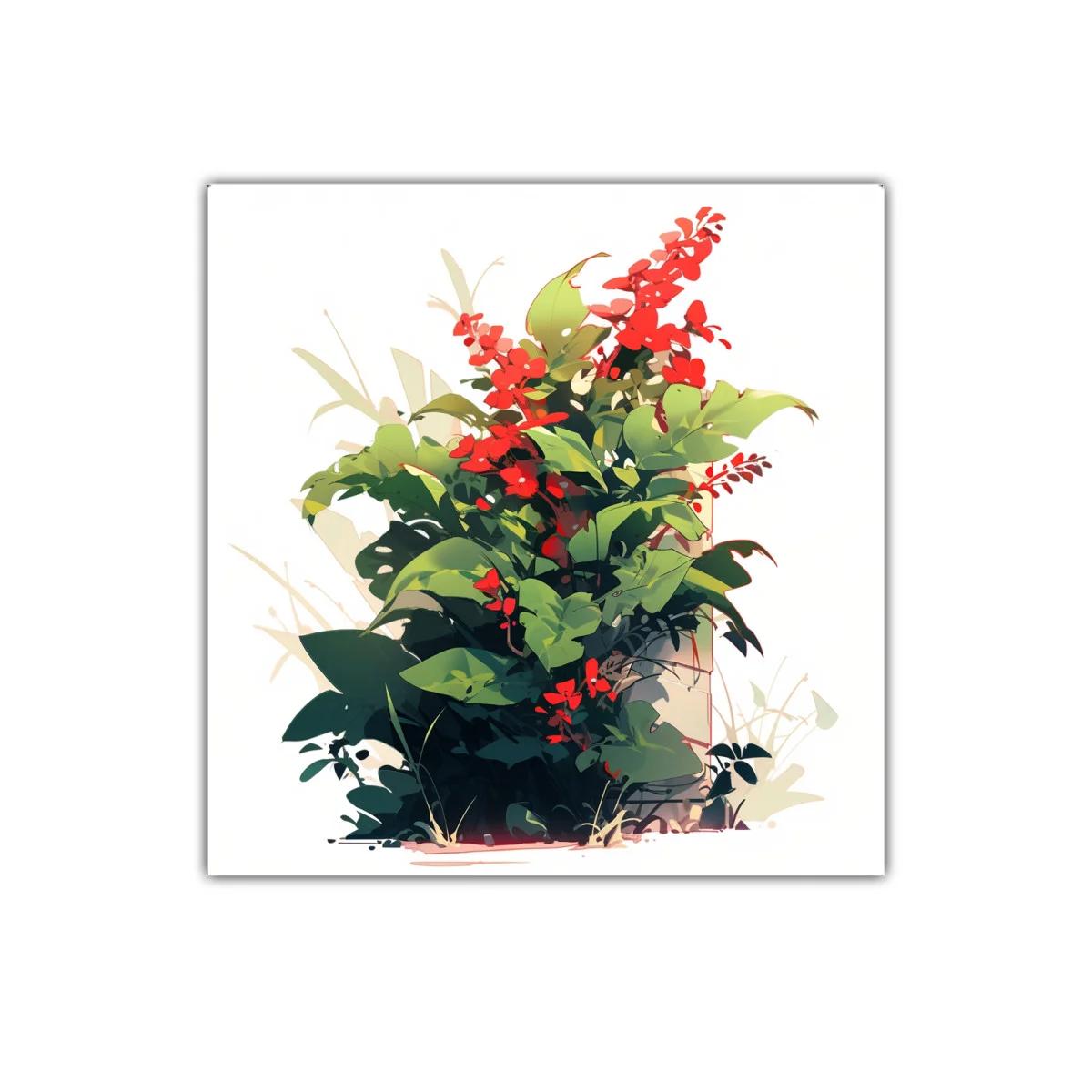 Cuadro decorativo con vibrante ramo de hojas y flores rojas — imagen principal