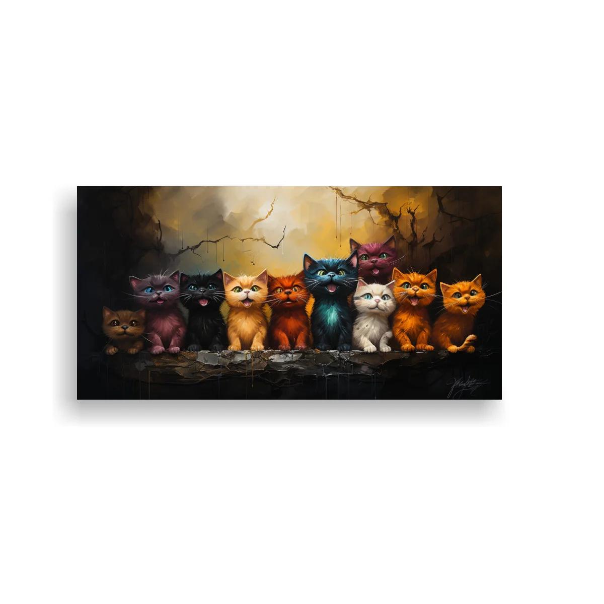 Cuadro grupo de gatos con halo de luz cálida