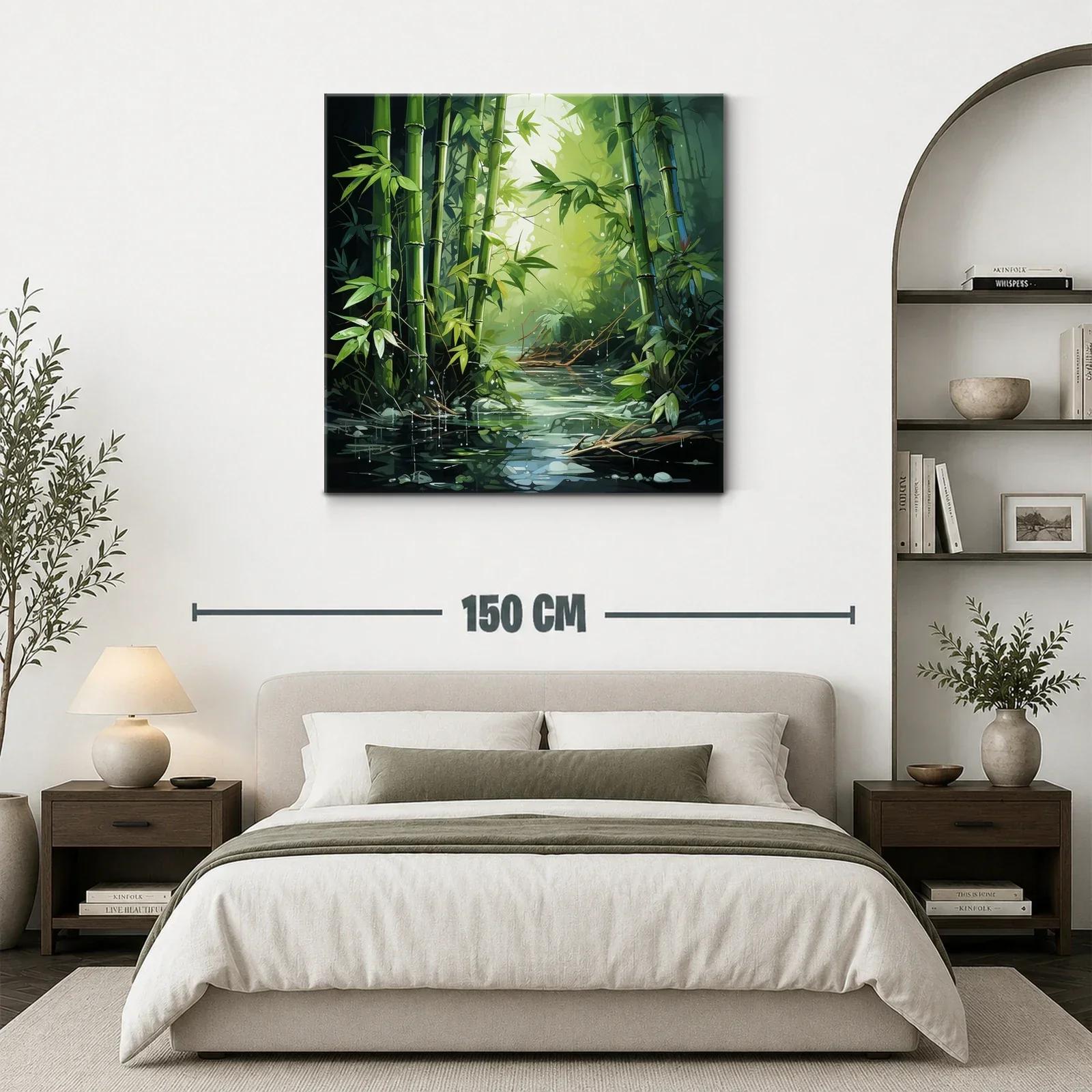 Serenidad en bosque de bambú con reflejos de agua — miniatura 3