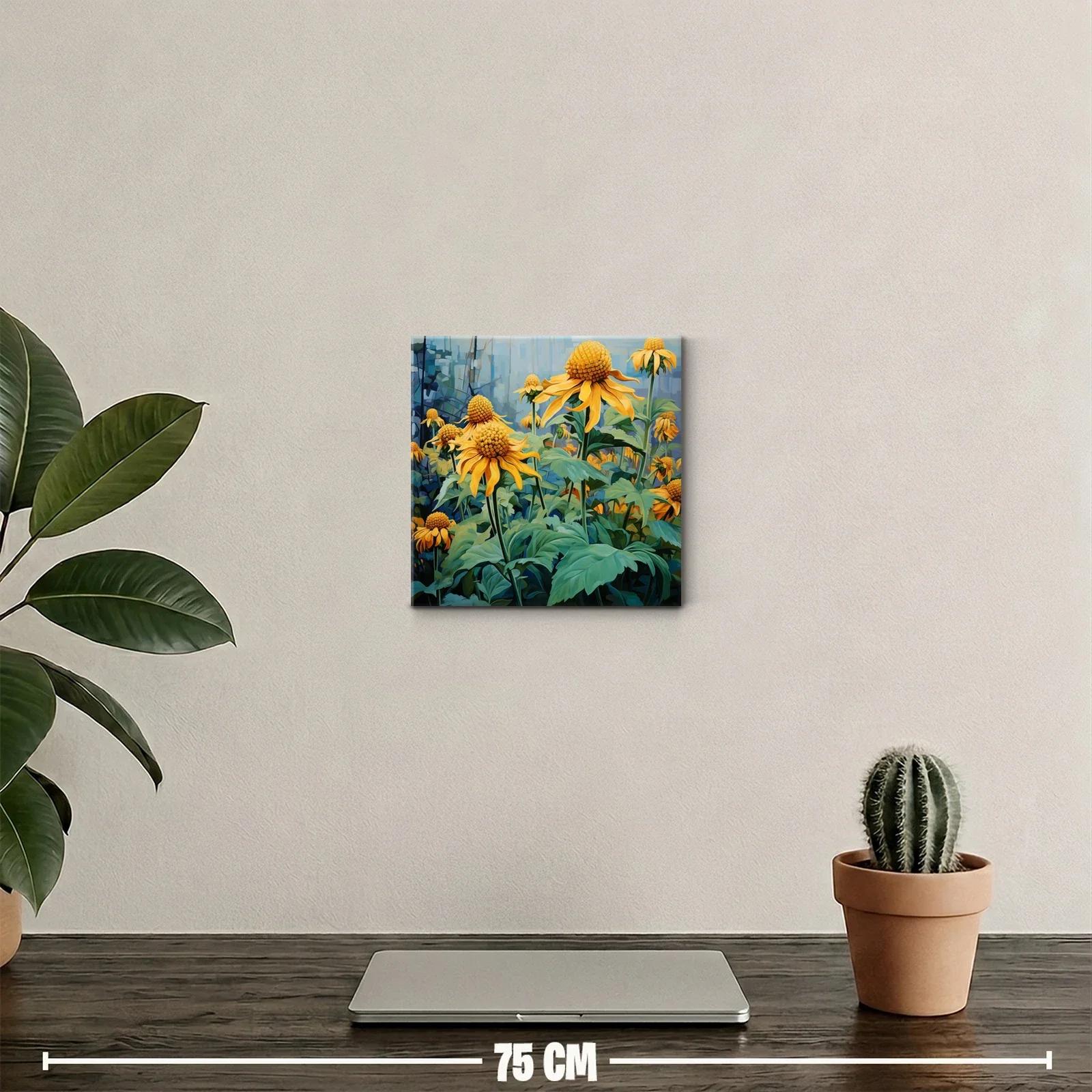 Cuadro floral vibrante con flores amarillas y follaje verde — miniatura 2