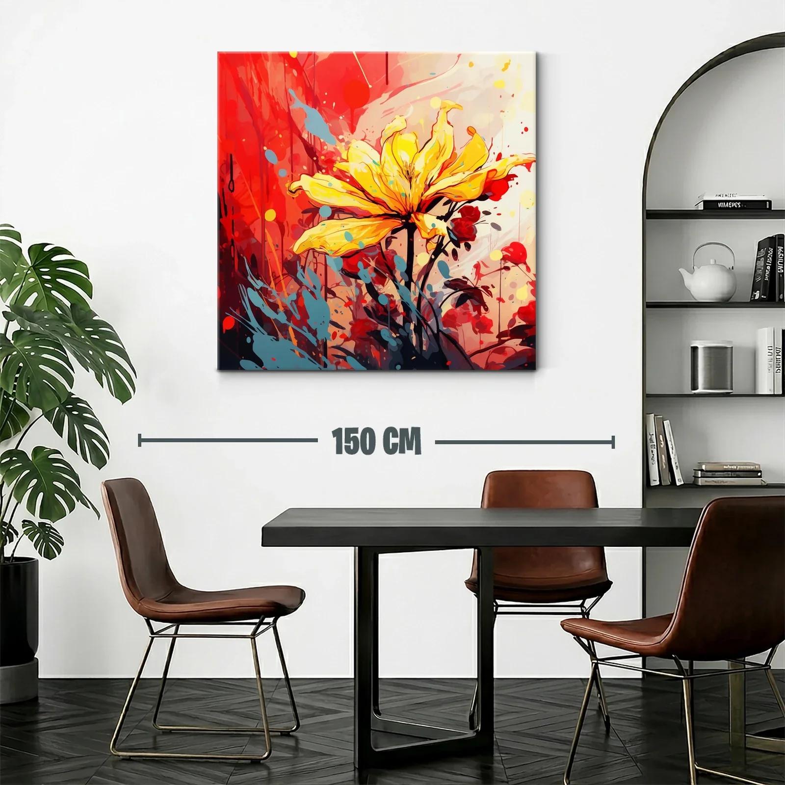Flor amarilla vibrante con fondo rojo y azul moderno — miniatura 2